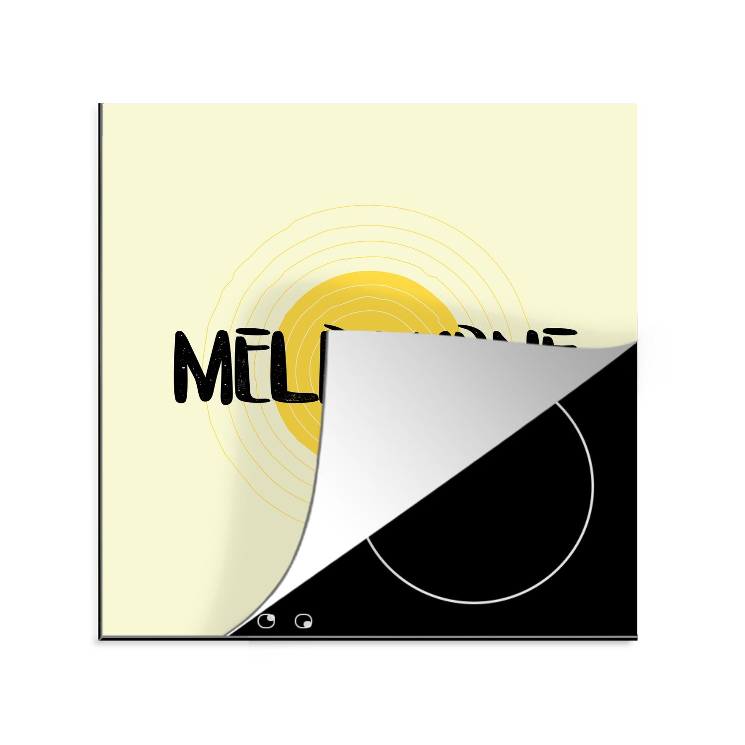 MuchoWow Herdblende-/Abdeckplatte Illustration von Melbourne mit gelbem Hintergrund, Vinyl, (1 tlg), 78x78 cm, Ceranfeldabdeckung, Arbeitsplatte für küche