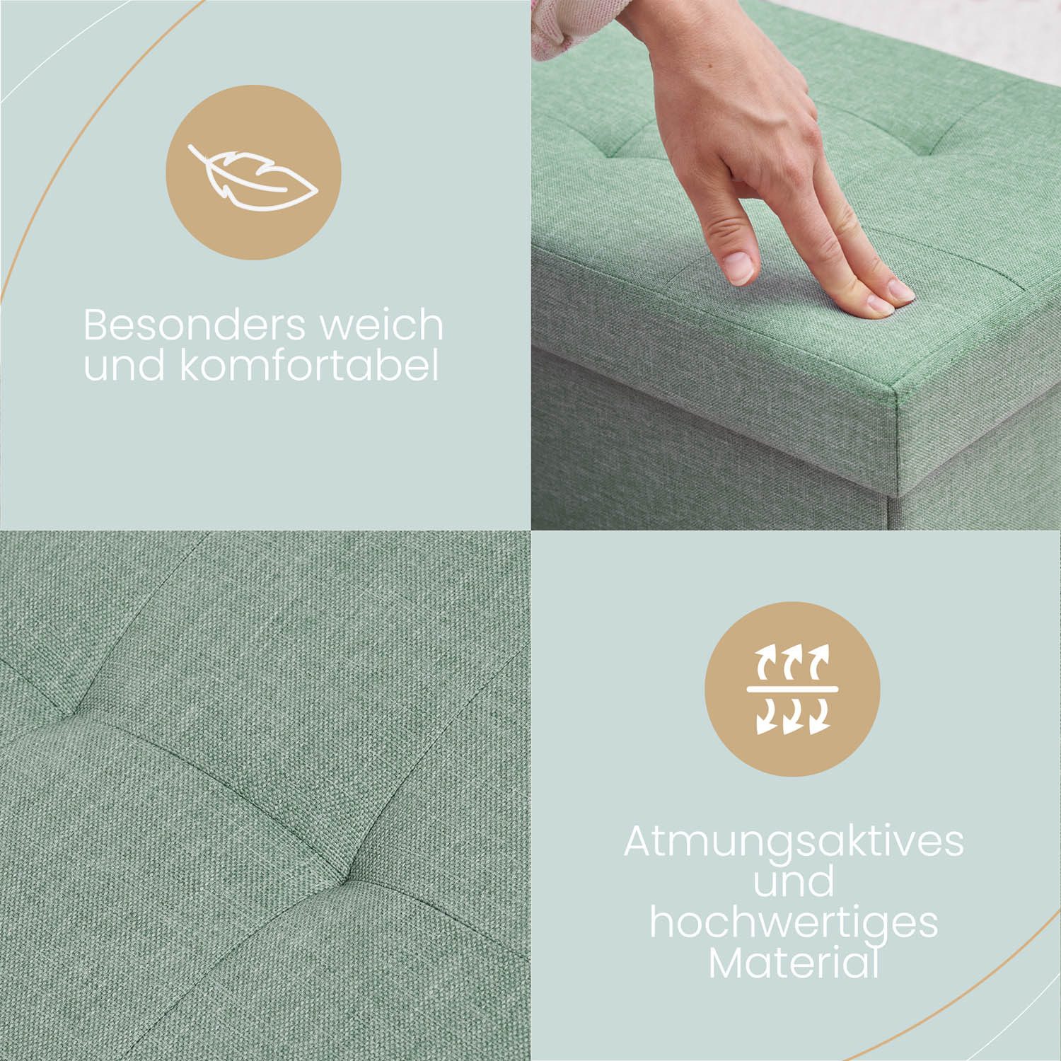 Blumtal Sitztruhe Sitzbank mit Stauraum + Aufbewahrungsboxen bei M & L - Polsterhocker, faltbar, nutzbar als Sitzhocker, Spielzeugtruhe, Fußhocker – Bild 4 von 5