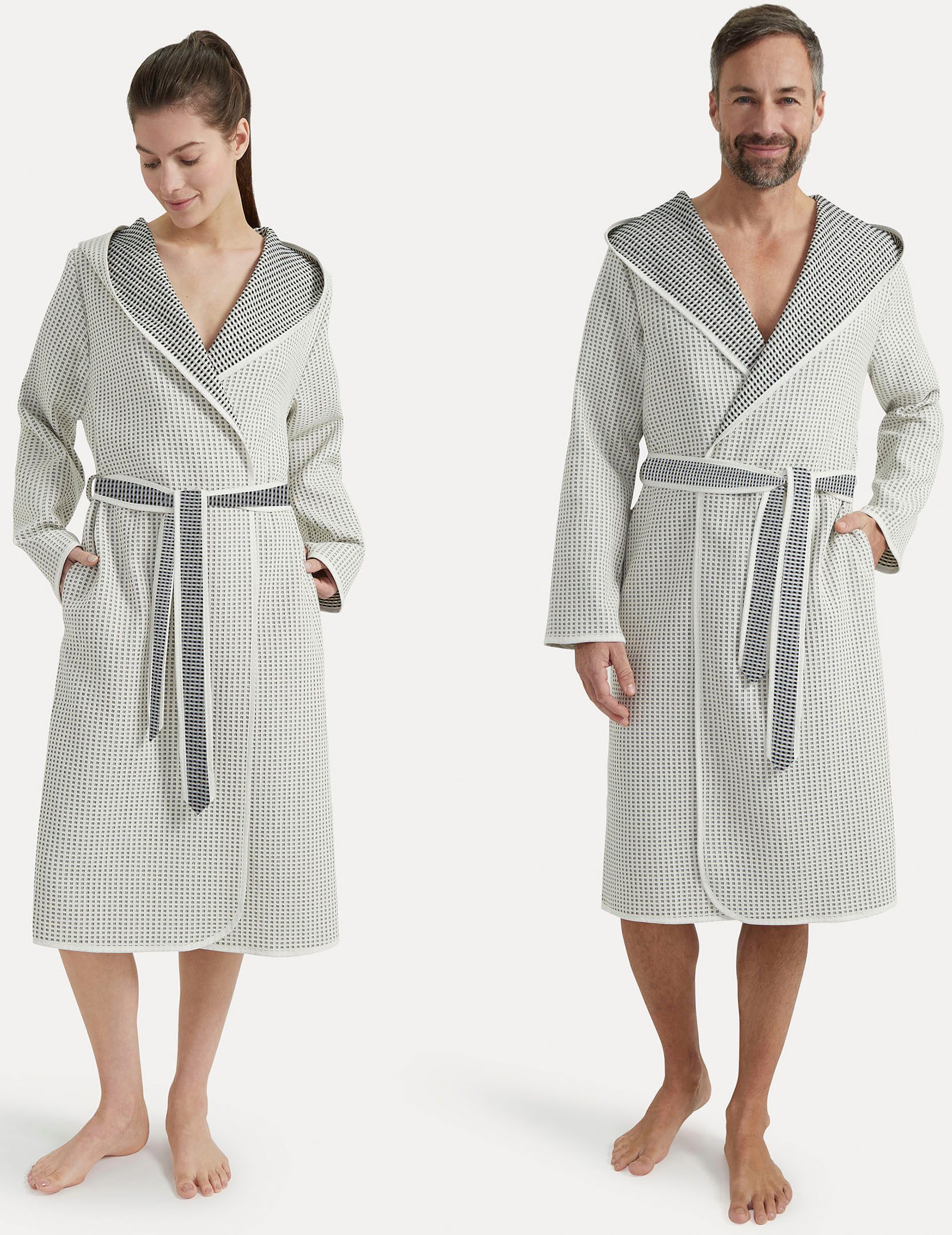 Möve Damenbademantel New Heritage ideal für Sauna & Spa, Hotelbademantel, Morgenmantel, Kurzform, Baumwolle, Kapuze, Gürtel, 100% Premium Baumwolle