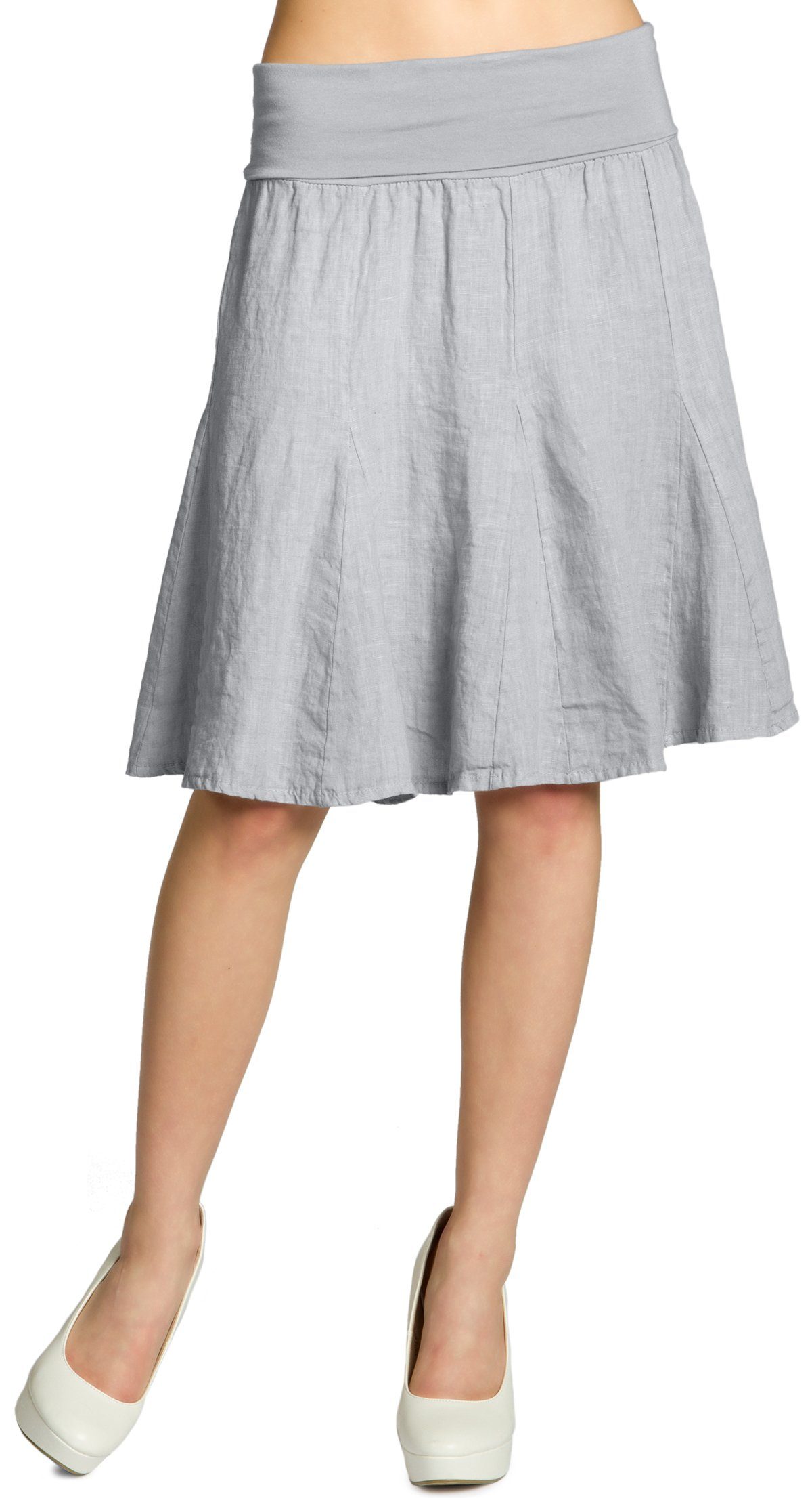 Caspar Faltenrock RO014 Damen Midi Leinenrock knielang mit figurfreundlichem Stretch Bund - Made in Italy