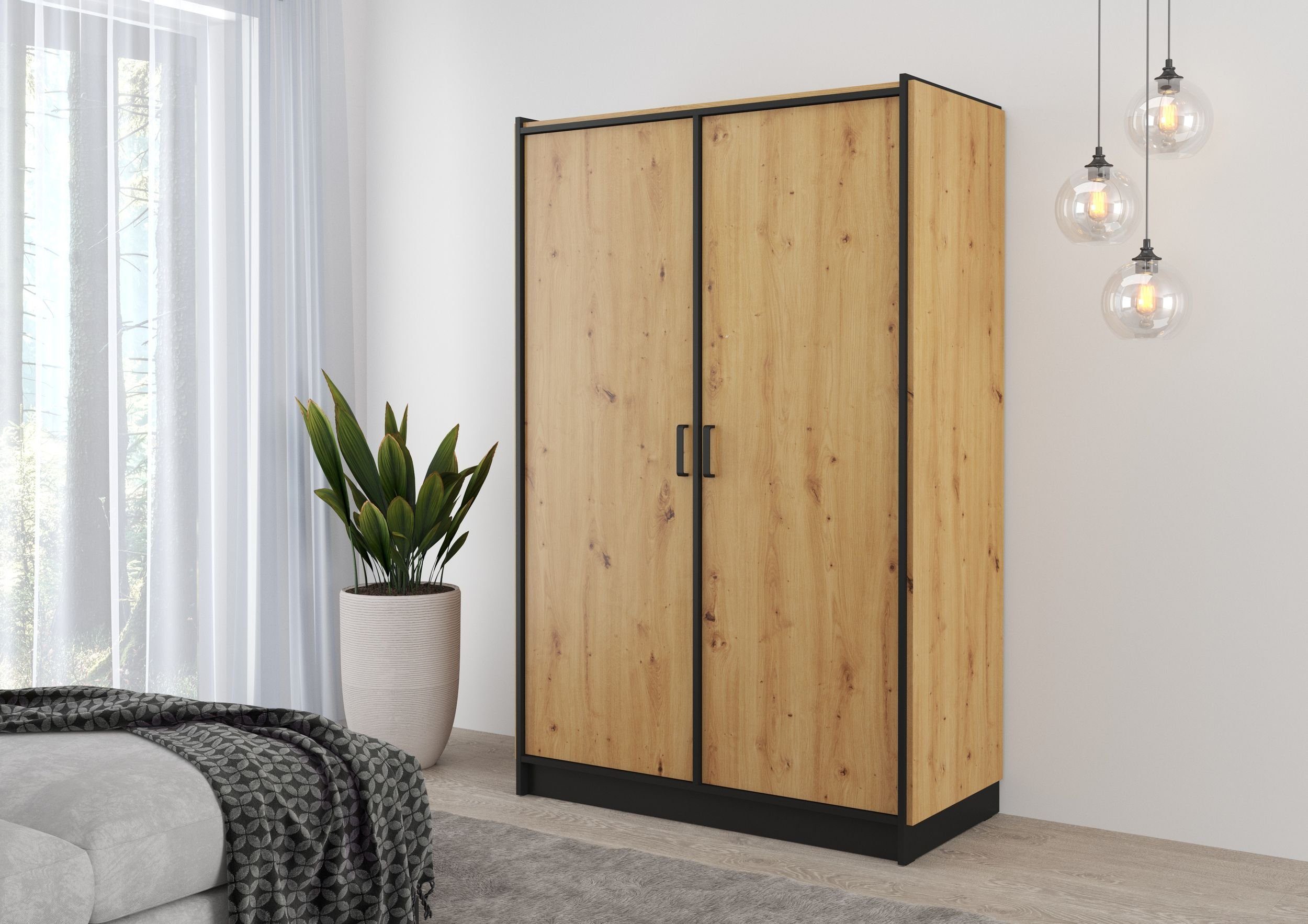 Küchen-Preisbombe Kleiderschrank Karia 2-türig Kleiderschrank Wäscheschrank Schrank Eiche Artisan