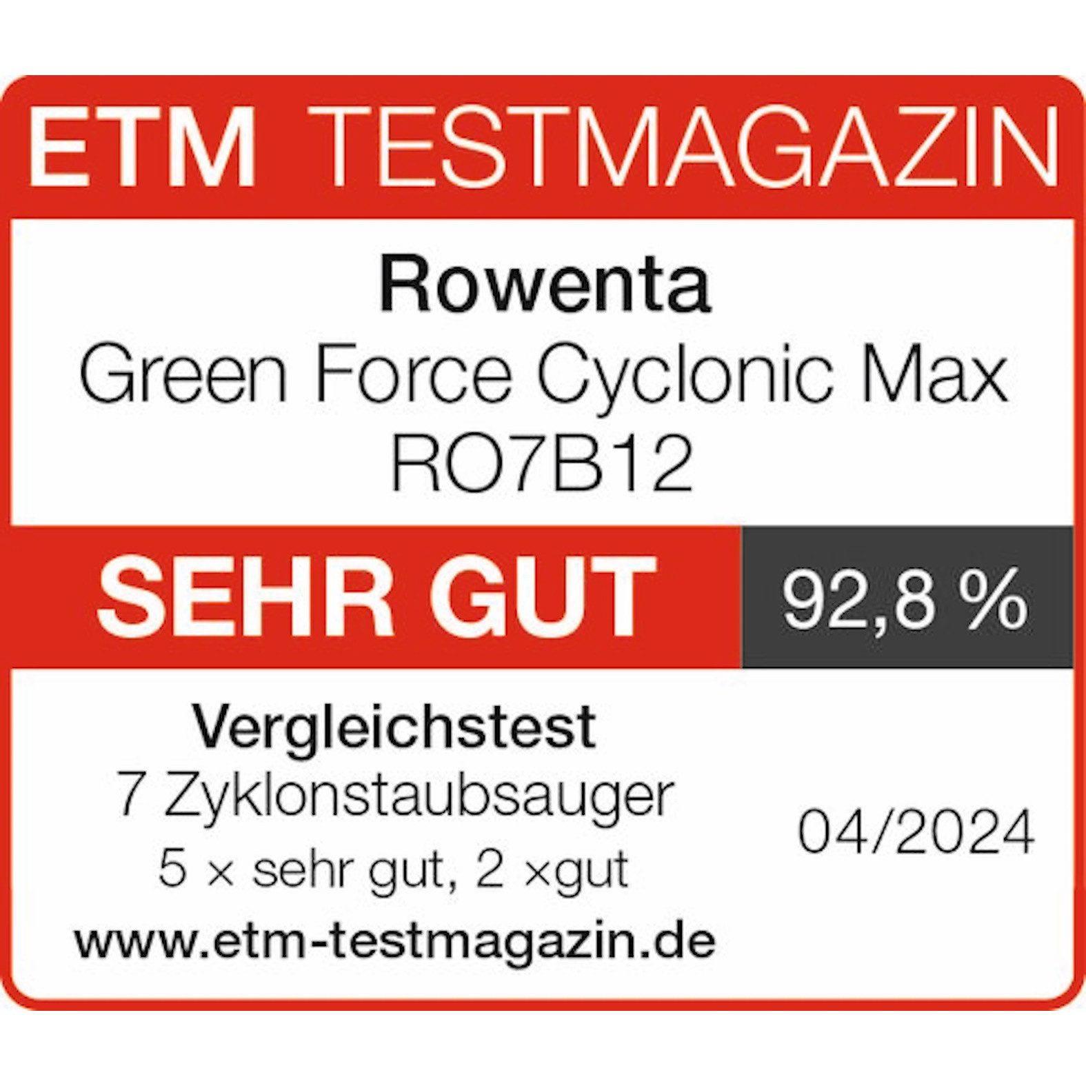 Rowenta Bodenstaubsauger Green Force Cyclonic Max, beutellos mit XXL Fassungsvermögen, kompakt, 750 W, beutellos, ECO-Design, sehr leise mit nur 73 dB(A), 99,98% Filtration, RO7B12