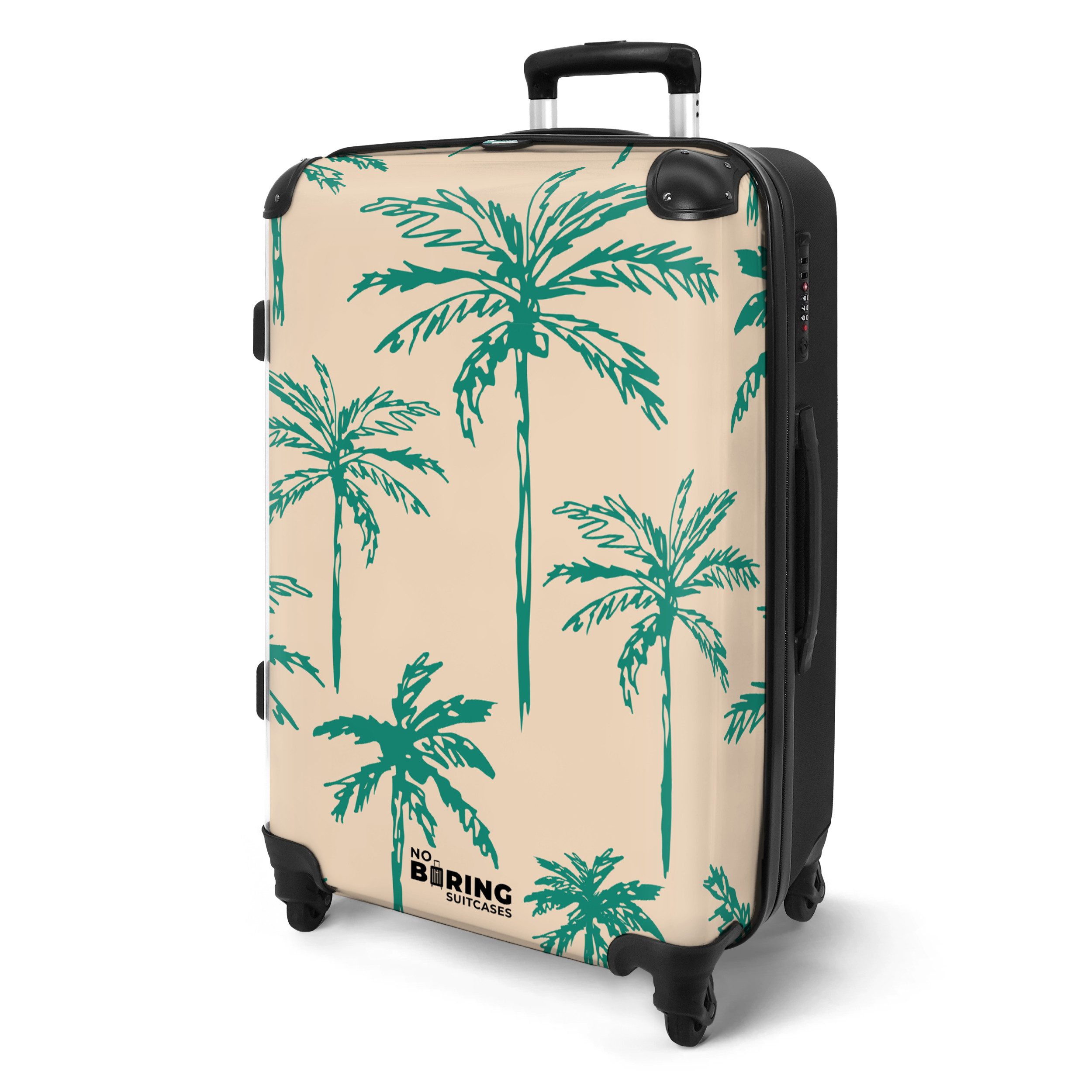 NoBoringSuitcases.com© Hartschalen-Trolley Beige mit grünem Palmendruck günstig online kaufen