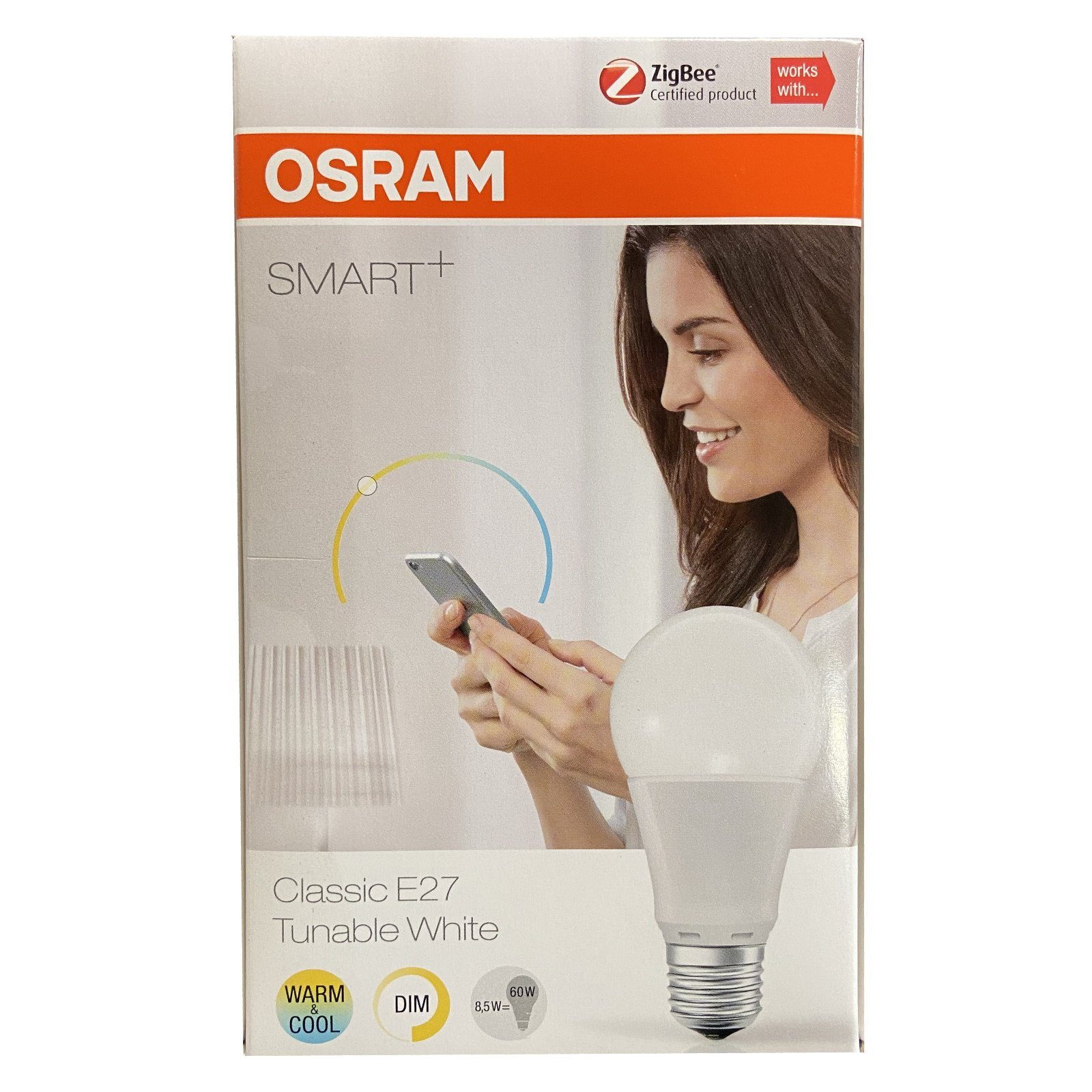Osram Osram Smart+ LED Lampe 8,5W E27 ZigBee dimmbar warmweiß bis  tageslicht LED-Leuchtmittel