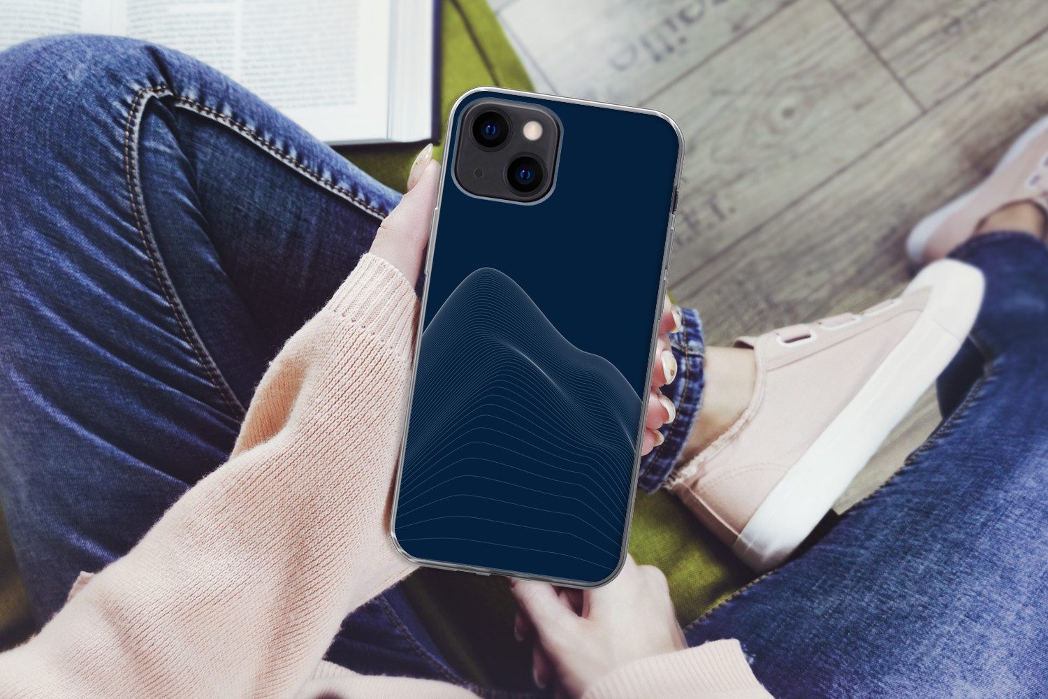 MuchoWow Handyhülle für Apple iPhone 13 Linien - Abstrakt - Blau - Weiß, Smartphone-Bumper, Print, Handy Schutzhülle Dünn