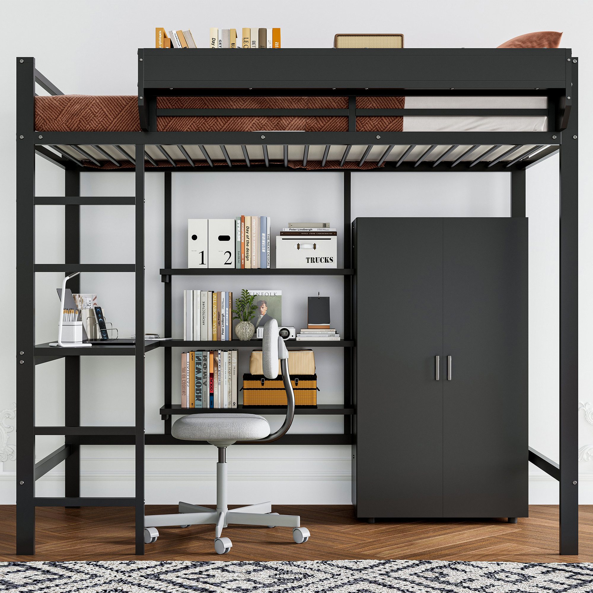 TavilaEcon Hochbett mit Tisch & Kleiderschrank günstig online kaufen