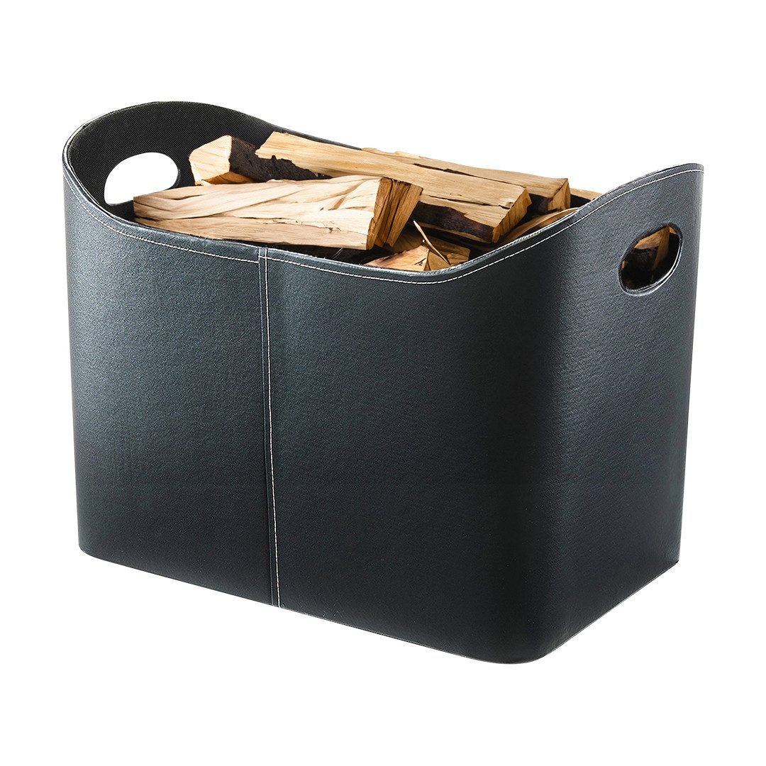 Kobolo Kaminholzkorb Holztrage in schwarz aus Kunstleder