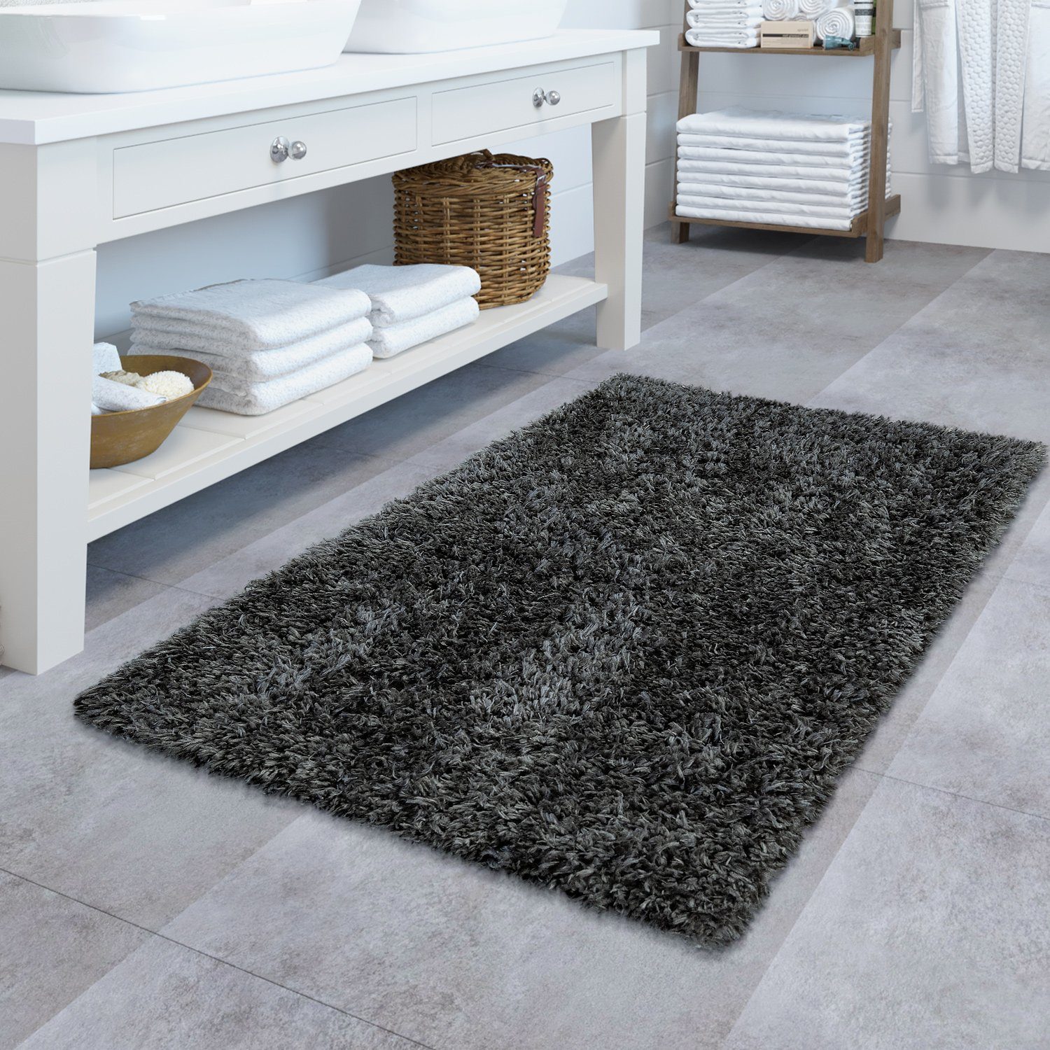 Fußmatte Badezimmer Teppich Hochflor Badematte Modern Weich, TT Home,  rechteckig, Höhe: 4 mm