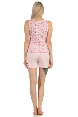 Normann Pyjama Ärmelloser Damen Achsel Shorty Schlafanzug mit Herzmotiven