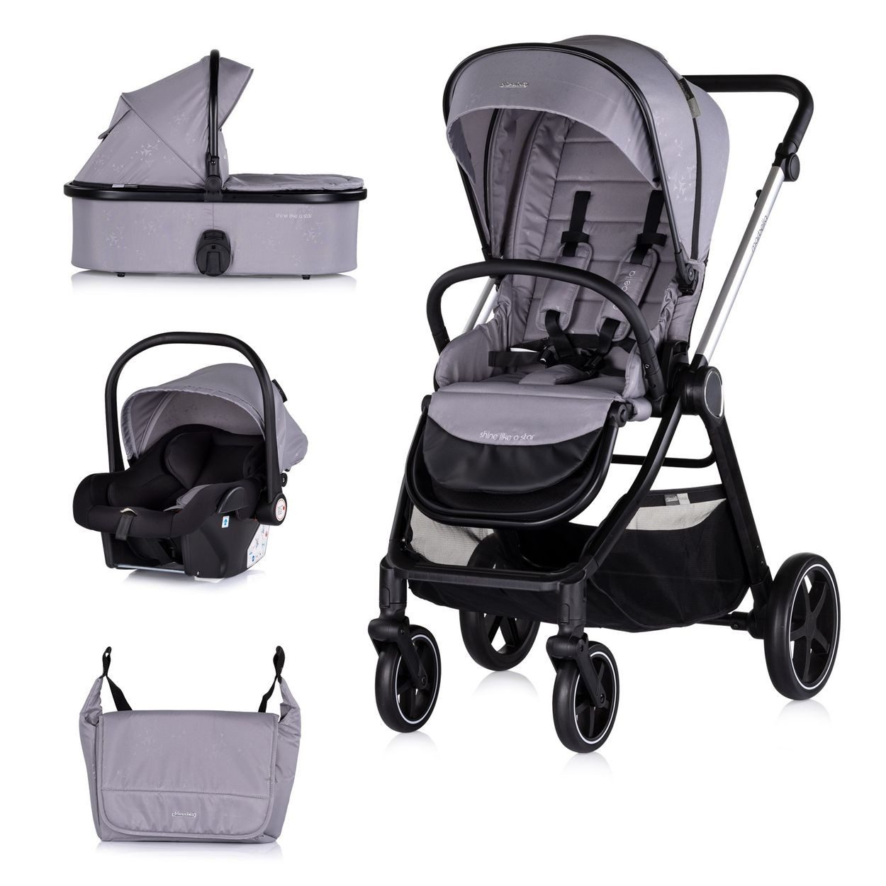 Chipolino Kombi-Kinderwagen Kombikinderwagen 3in1 Marbella, Fußabdeckung Einlage i-Size Babyschale