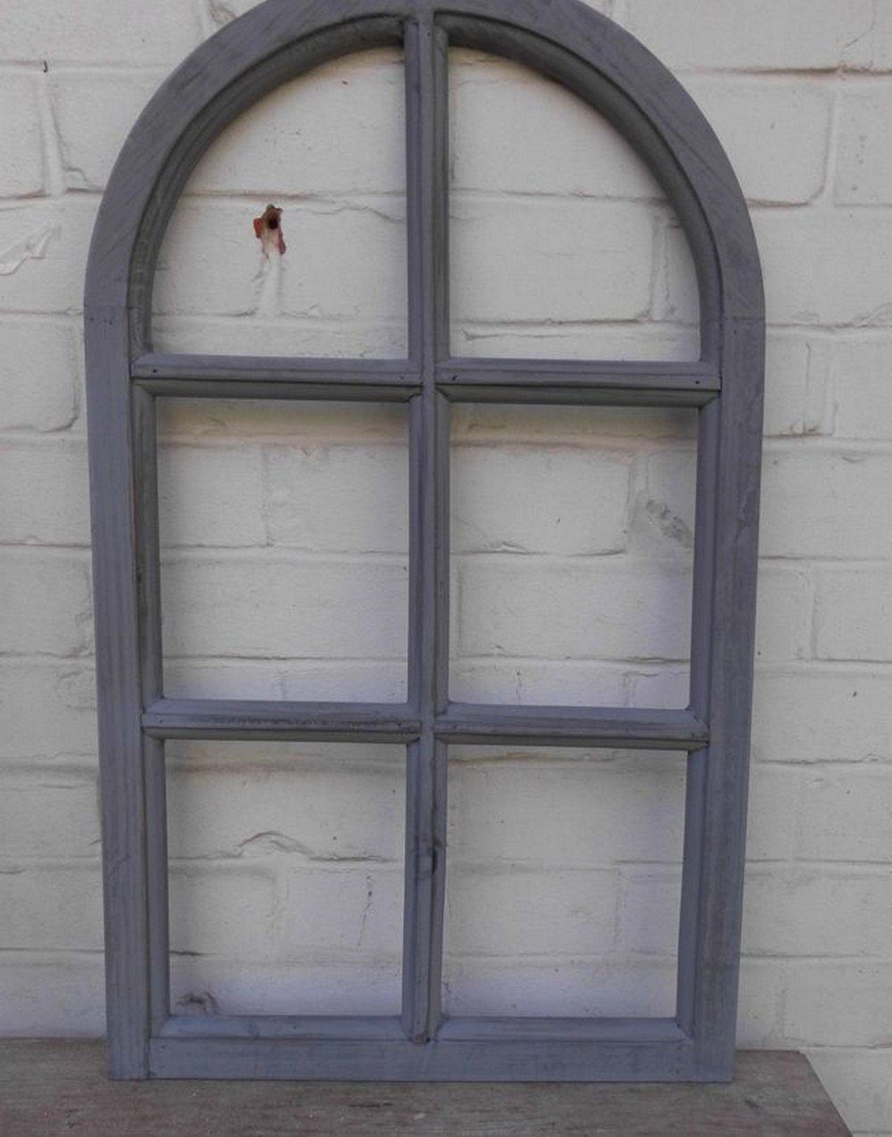Deko-Impression Wanddekoobjekt Fenster Sprossenfenster Bilderrahmen halbrund Wanddeko Holz grau 70cm (1 St)