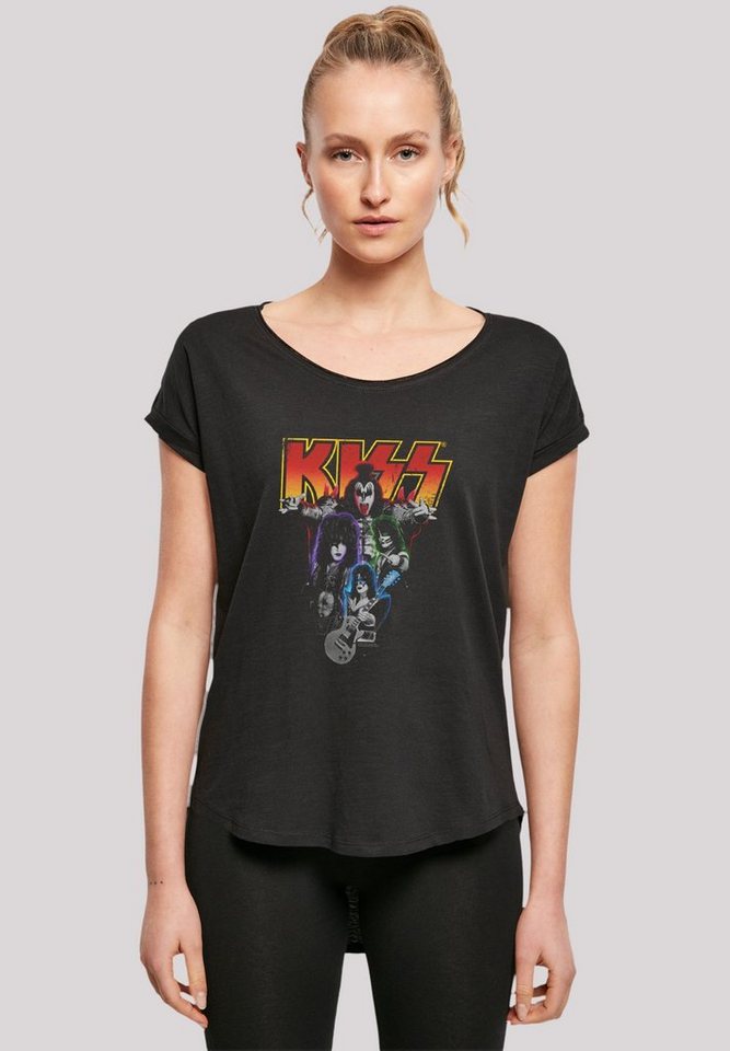 F4NT4STIC T-Shirt Kiss Rock Band Neon Premium Qualität, Musik, By Rock Off,  Hinten extra lang geschnittenes Damen T-Shirt