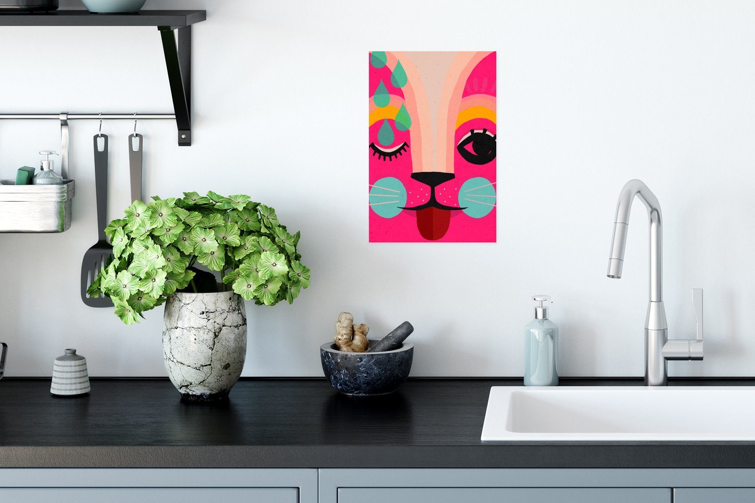 MuchoWow Poster Wohnzimmer, - - Rahmen Katze Rosa St), für Wandbild, - Kinder Abstrakt, Poster, (1 Wandposter Ohne Kunst 
