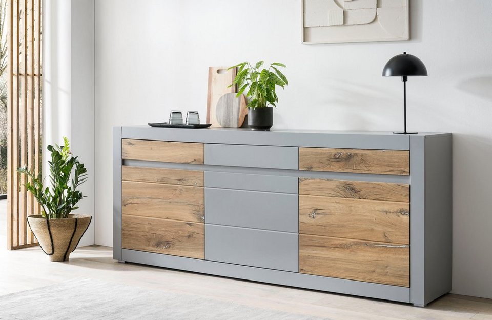 INOSIGN Sideboard CASABLANCA, Soft-Close, Breite 217 cm, Modernes Design in  trendiger Farbe Platingrau Matt, Applikation Zinneiche Dekor