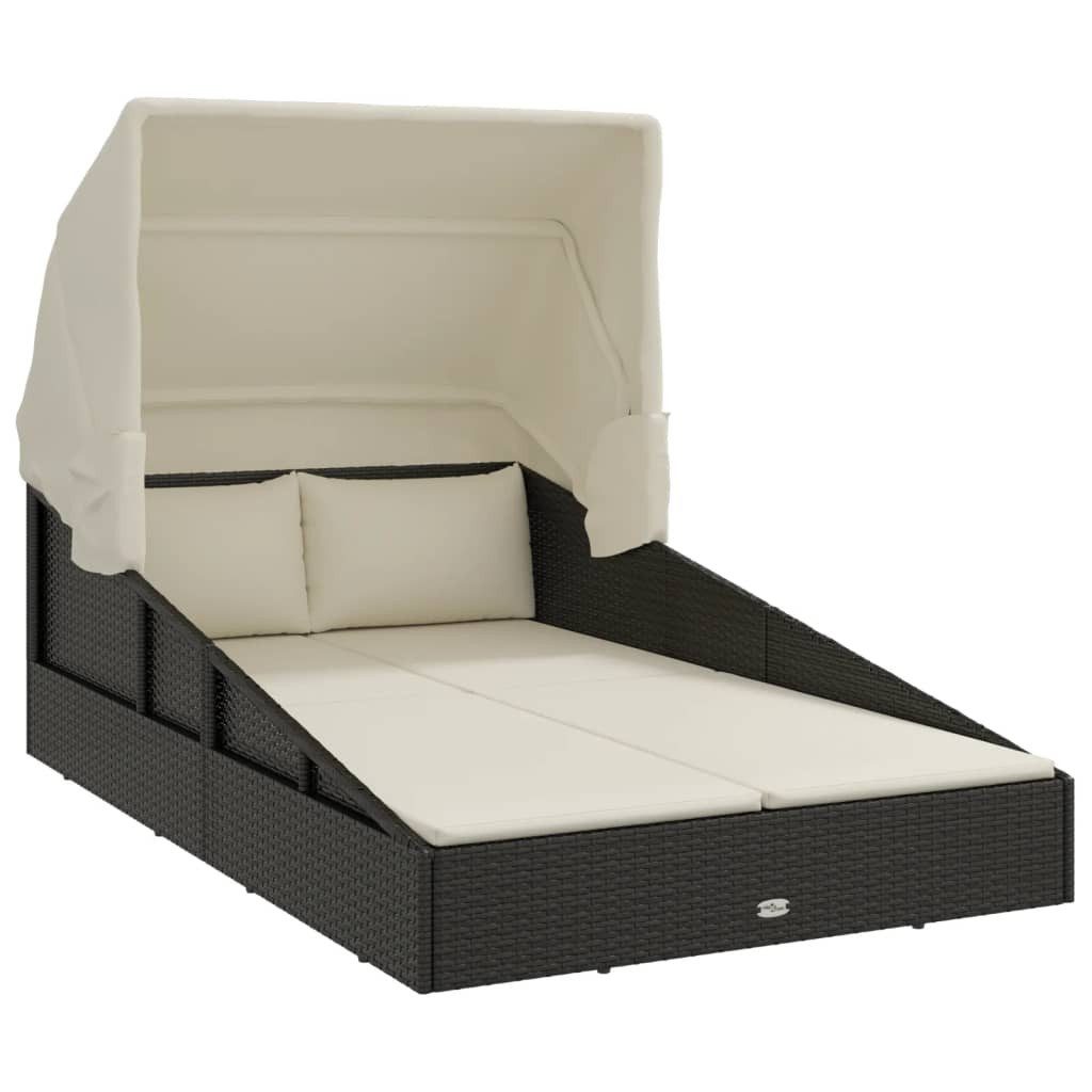 vidaXL Gartenliege Sonnenliege mit Faltdach Schwarz günstig online kaufen
