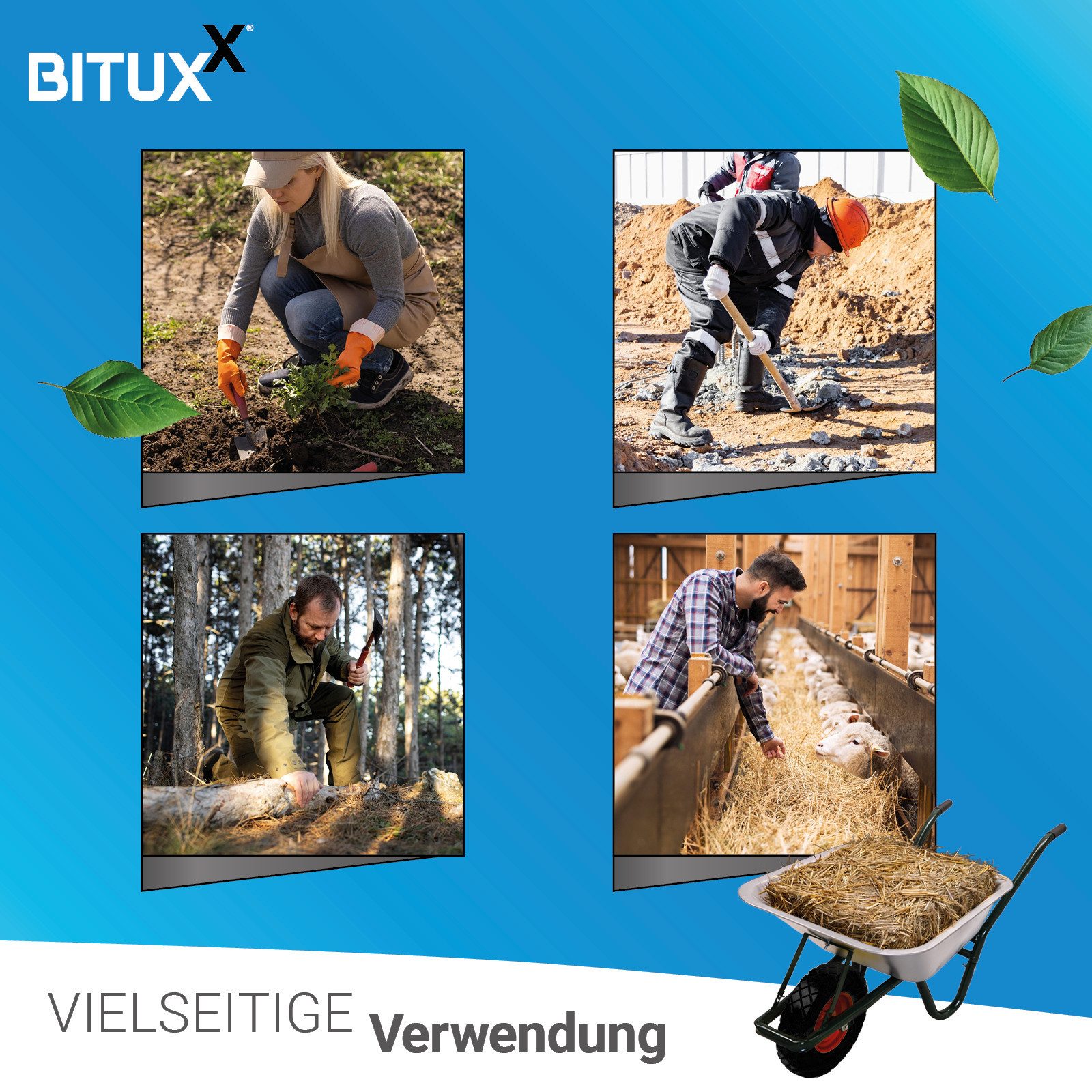 Bituxx Schubkarre Gartenschubkarre Dunkelgrün mit PU Rad Schwarz, (MS-17635) – Bild 4 von 5