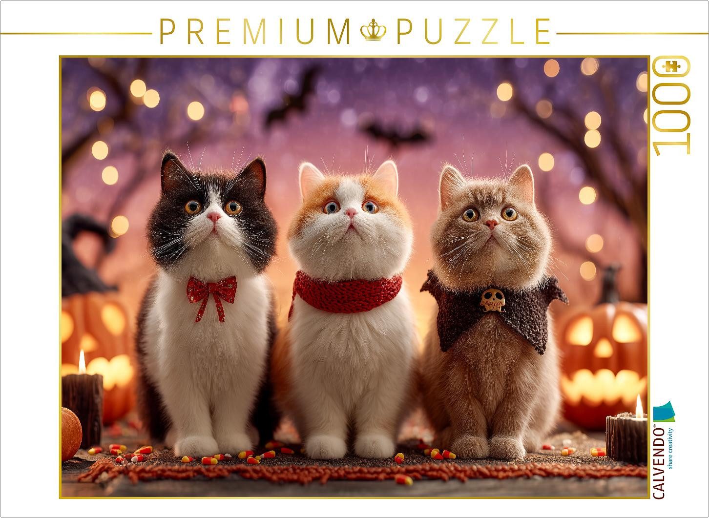 CALVENDO Puzzle CALVENDO Puzzle Halloween Katzen mit Kürbis und Deko, 1000 Teile Lege, 1000 Puzzleteile