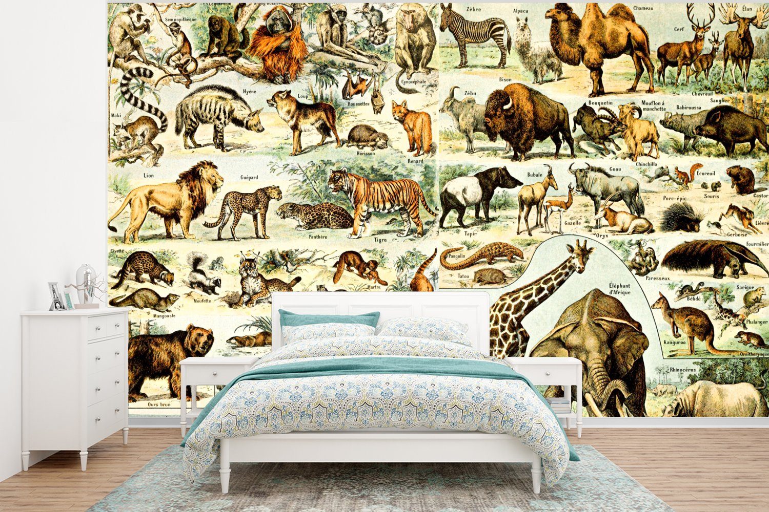 MuchoWow Fototapete Tiere - Giraffe - Bär, Matt, bedruckt, (6 St), Wallpaper für Wohnzimmer, Schlafzimmer, Kinderzimmer, Vinyl Tapete