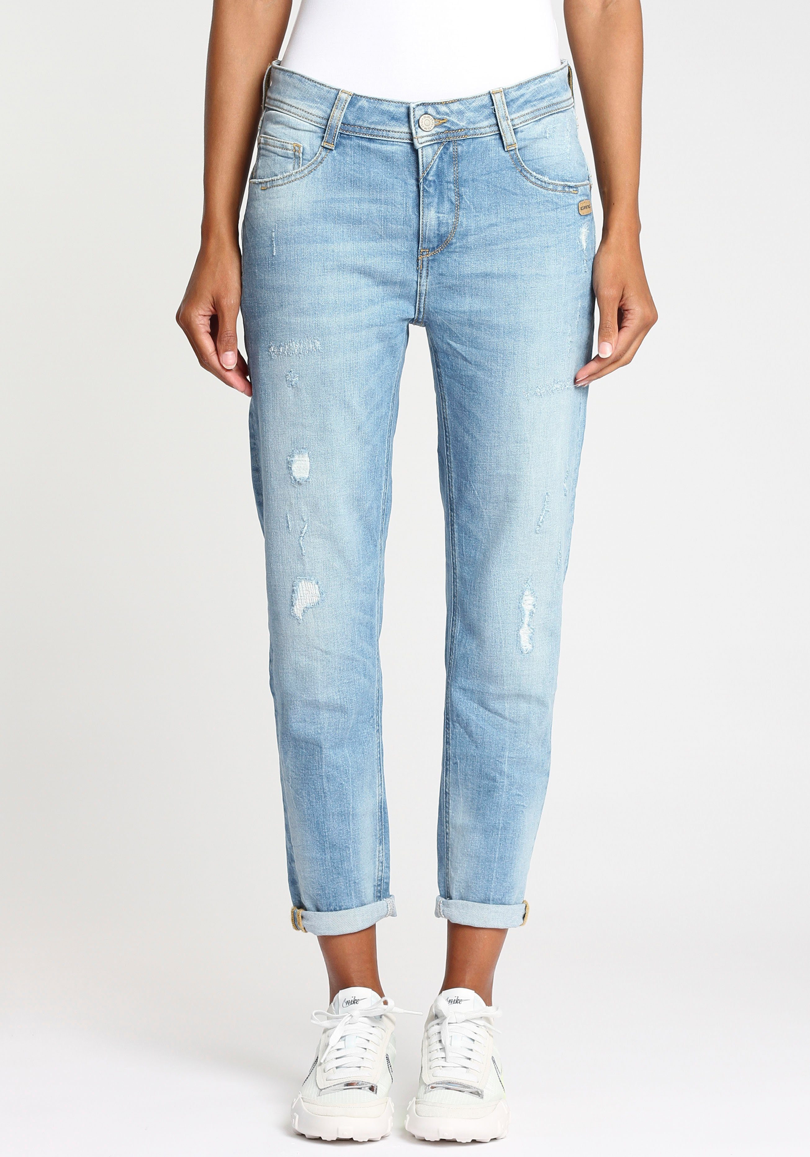 Relax-fit-Jeans Beinlänge CROPPED am Saumabschluss Kante 94AMELIE GANG verkürzter und ausgefranster mit