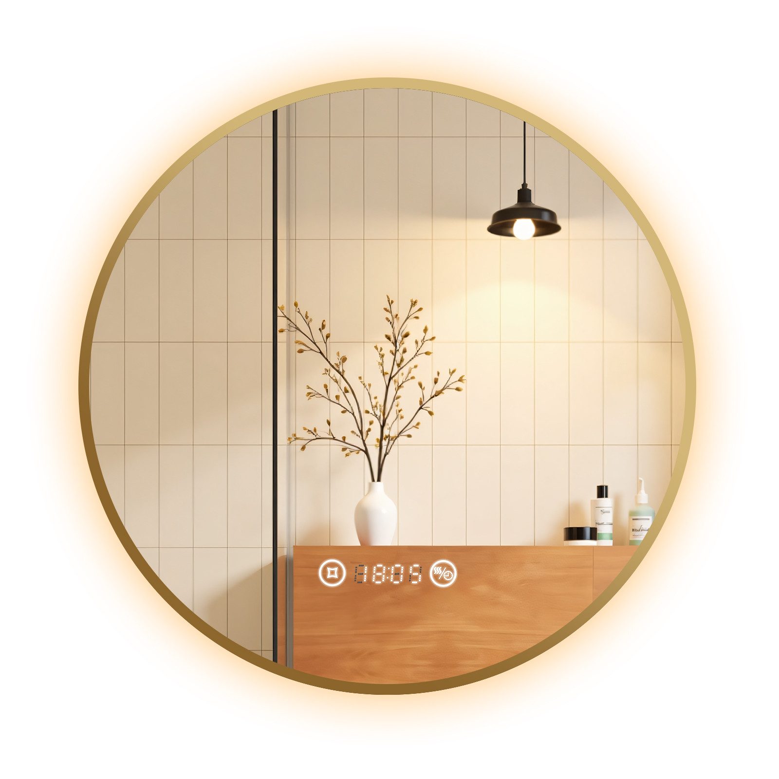 EMKE Badspiegel Spiegel mit Beleuchtung Gebürstetem Goldrahmen LED Badezimm günstig online kaufen