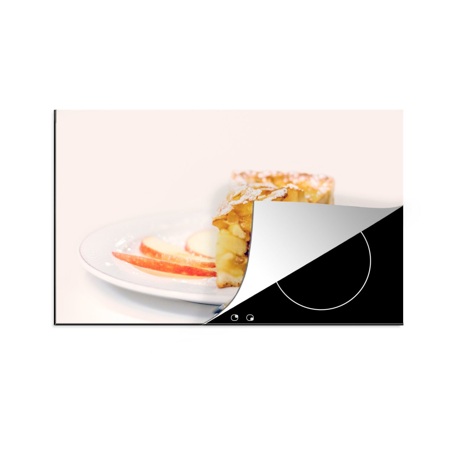 MuchoWow Herdblende-/Abdeckplatte Ein Stück Apfelkuchen mit Apfelspalten, Vinyl, (1 tlg), 81x52 cm, Induktionskochfeld Schutz für die küche, Ceranfeldabdeckung