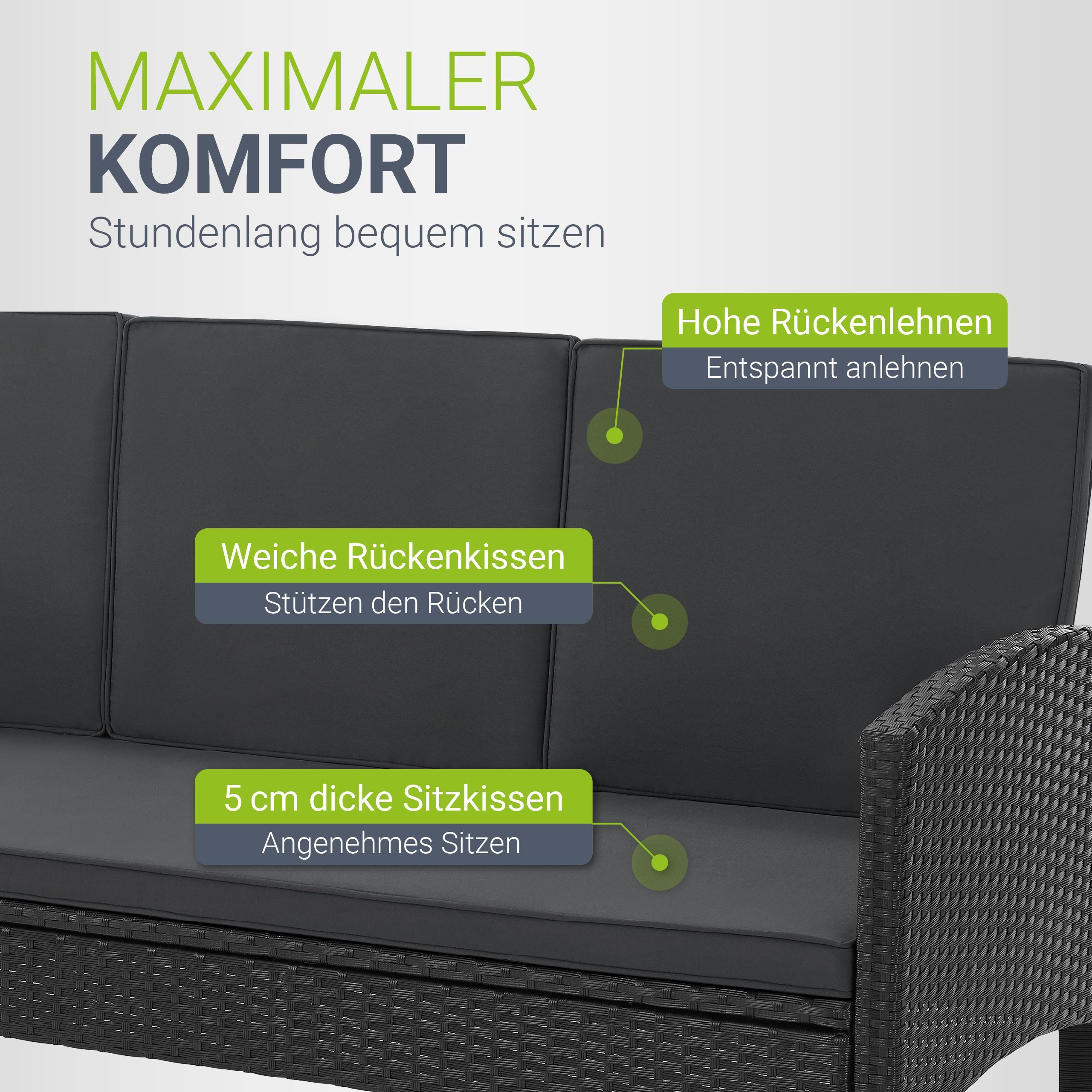 Juskys Gartenlounge-Set Turin, (6-tlg), Polyrattan Sitzgruppe für 7 Personen, Gartenmöbel Set 6-teilig