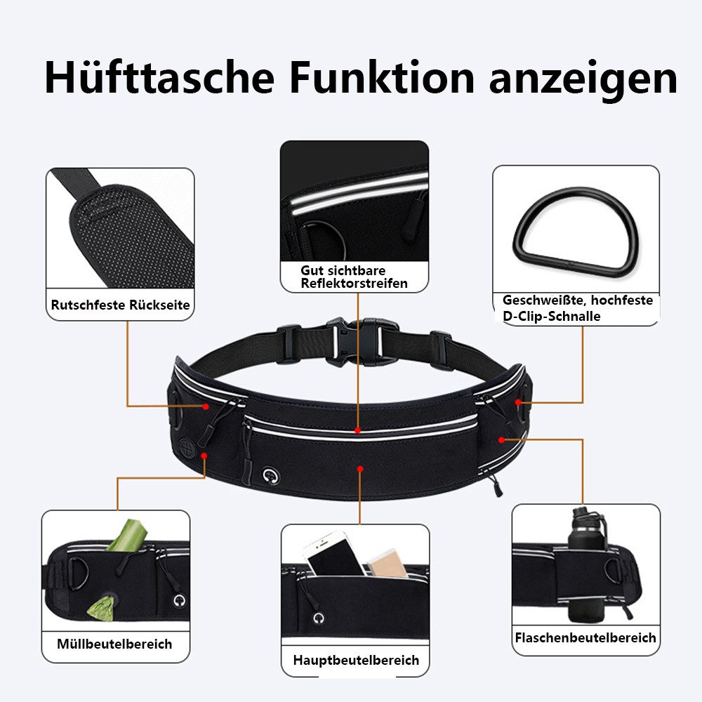 Ledander Joggingleine Joggingleine Hunde mit Bauchgurt, Reflektierende Laufleine Bauchgurt, Freihändige Joggingleine mit Gürteltasche für große und mittlere Hunde