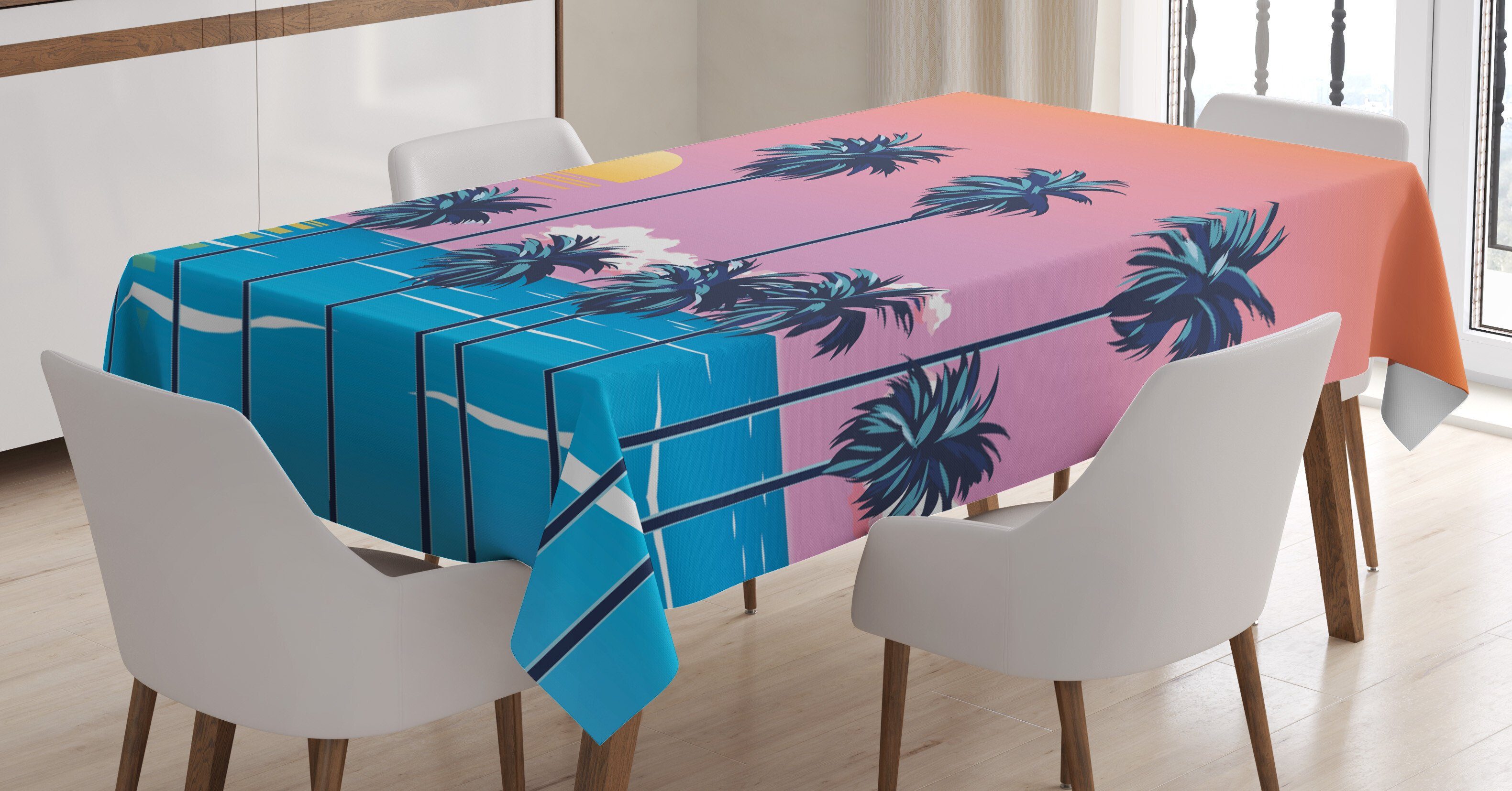 Abakuhaus Tischdecke Farbfest Waschbar Für den Außen Bereich geeignet Klare Farben, Sommer Strand Meer Palmen-Szene | Tischdecken