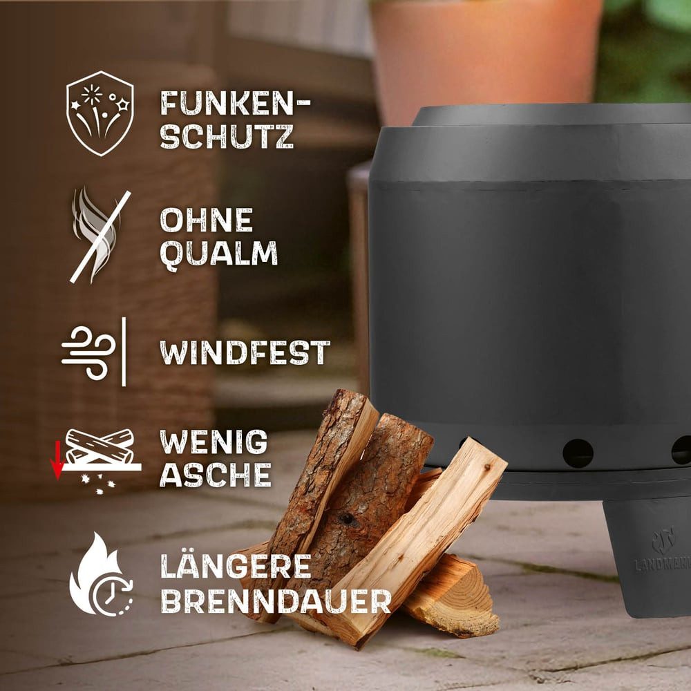 LANDMANN Feuerkorb rauchfrei Ø 50cm 52x51x57cm 14kg inkl. Schürhaken, ohne Rauch