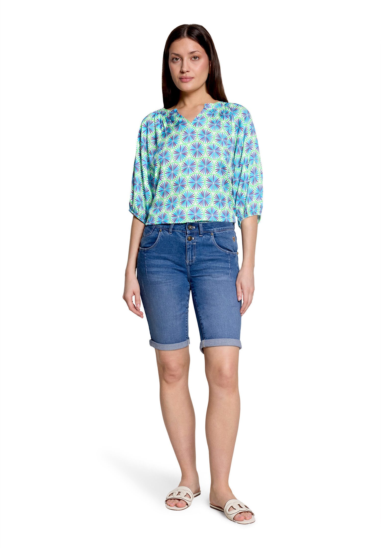 Cartoon Schlupfbluse Damen mit Raffung