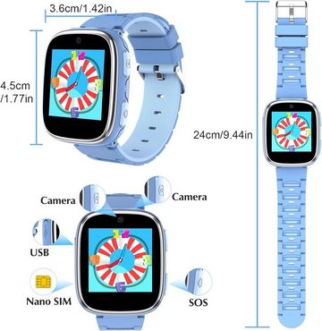 Sepdek Smartwatch (1,54 Zoll, SIM-Karte), Kinder Telefon Uhr mit Schrittzähler Hörbücher Spiel Aufkleber-Kamera