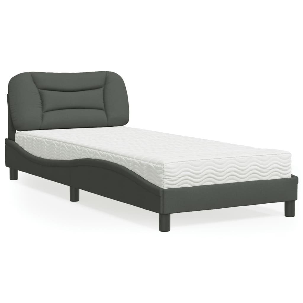 vidaXL Bett Bett mit Matratze Dunkelgrau 90x200 cm Stoff