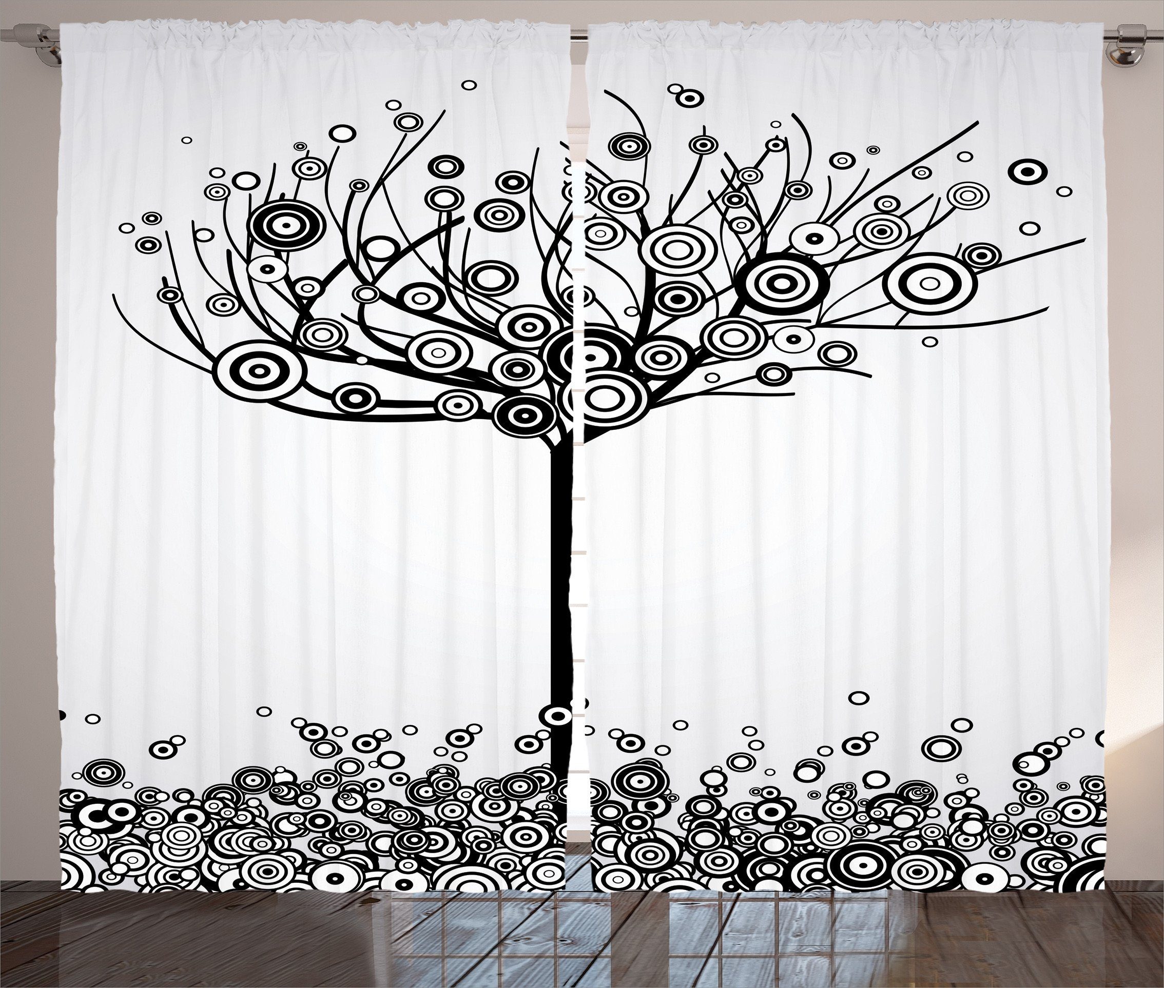 Gardine Schlafzimmer Kräuselband Vorhang mit Schlaufen und Haken, Abakuhaus, Baum des Lebens Kreisförmige Blätter
