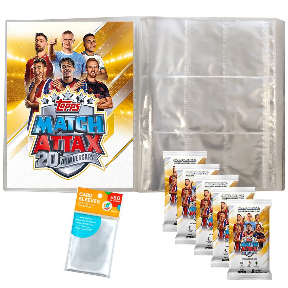 Topps Sammelkarte Match Attax UCC 26/27 - 1 Leere Sammelmappe + 5 Booster + Hüllen