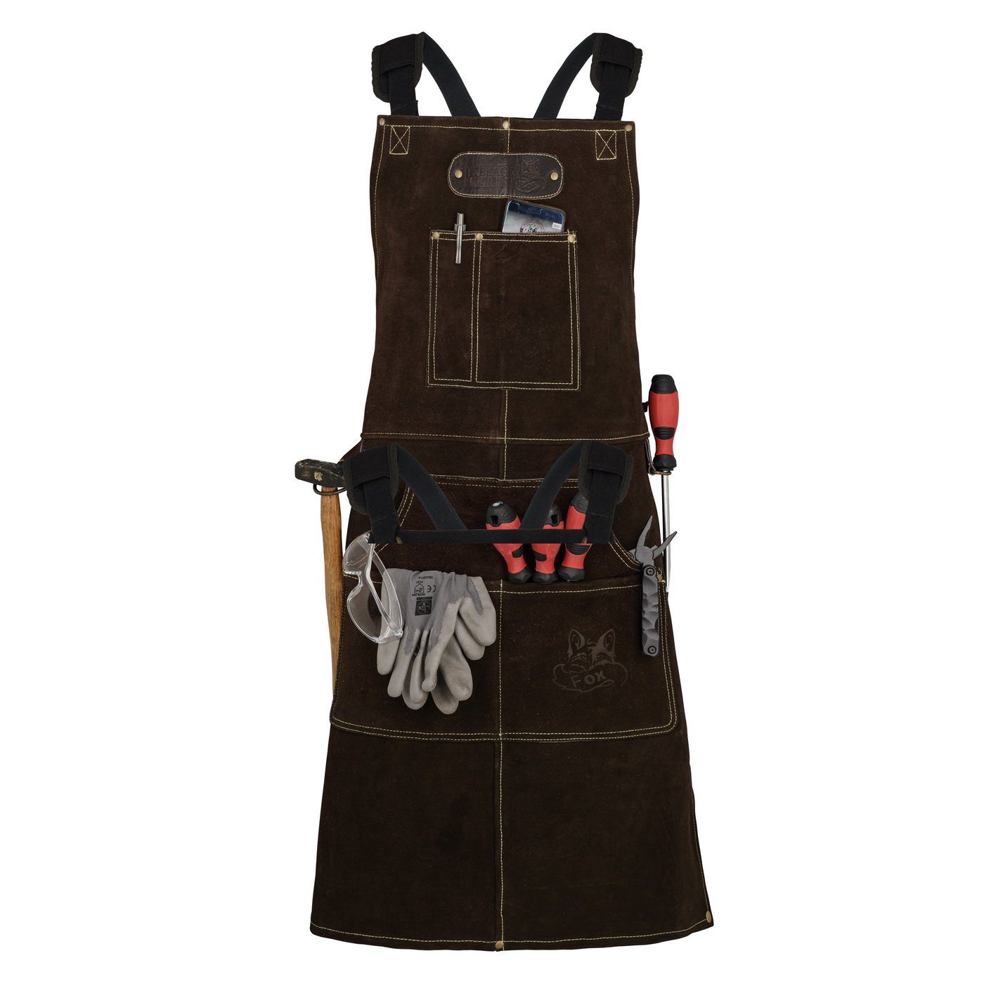 BLACK FOREST FOX Grillschürze ROUGH Büffel Rau Wild Leder Arbeitsschürze, Grillschürze BBQ Kochschür, Dunkelbraun
