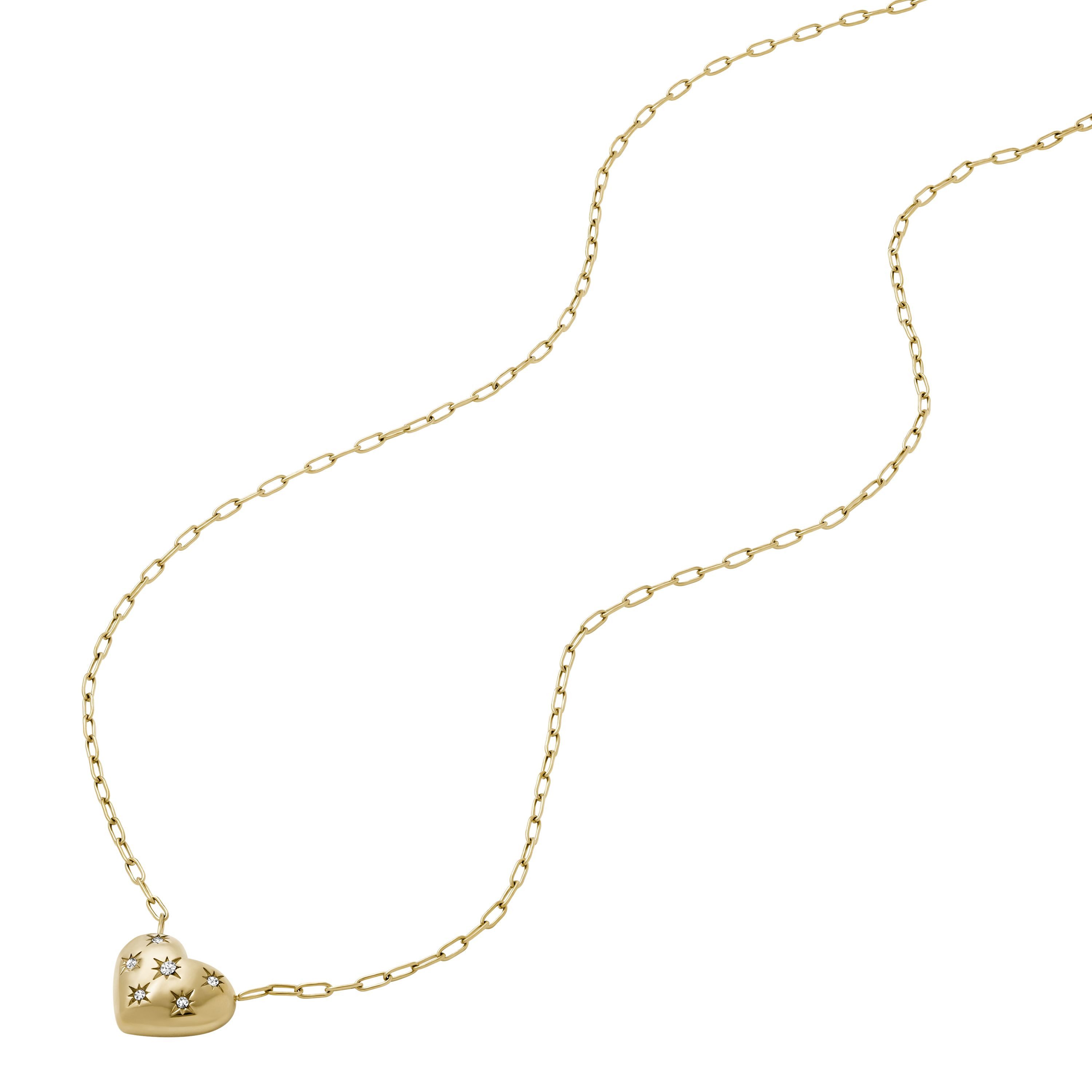 Fossil Kette mit Anhänger Schmuck Geschenk Edelstahl SADIE Herz, mit Glasstein