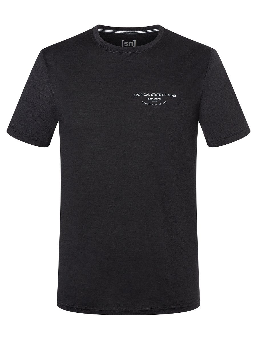SUPER.NATURAL Print-Shirt Merino Black/Fresh funktioneller White Jet T-Shirt PALM Merino-Materialmix M T(R)EE