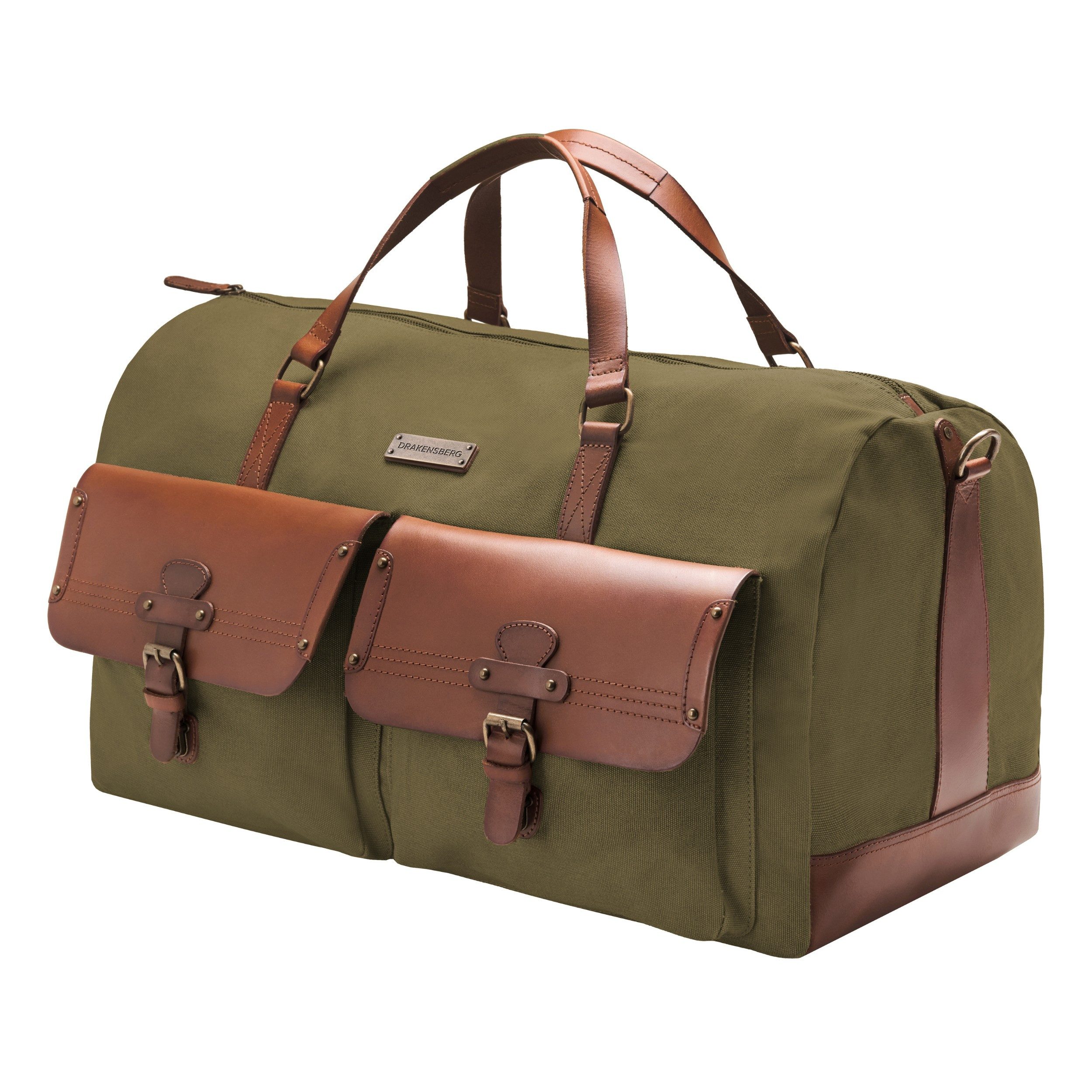 DRAKENSBERG Reisetasche Weekender »Steve« Oliv-Grün, groß, XL, für Damen, Herren, wasserabweisendes Canvas, Büffelleder