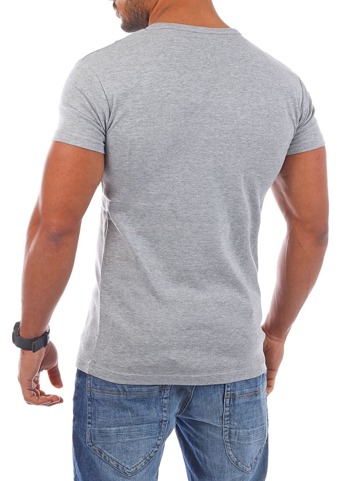 Young & Rich T-Shirt Herren basic fein gerippt mit trendigen extra großen Knöpfen 1872 mit Knopfleiste unifarben kurzarm slim fit