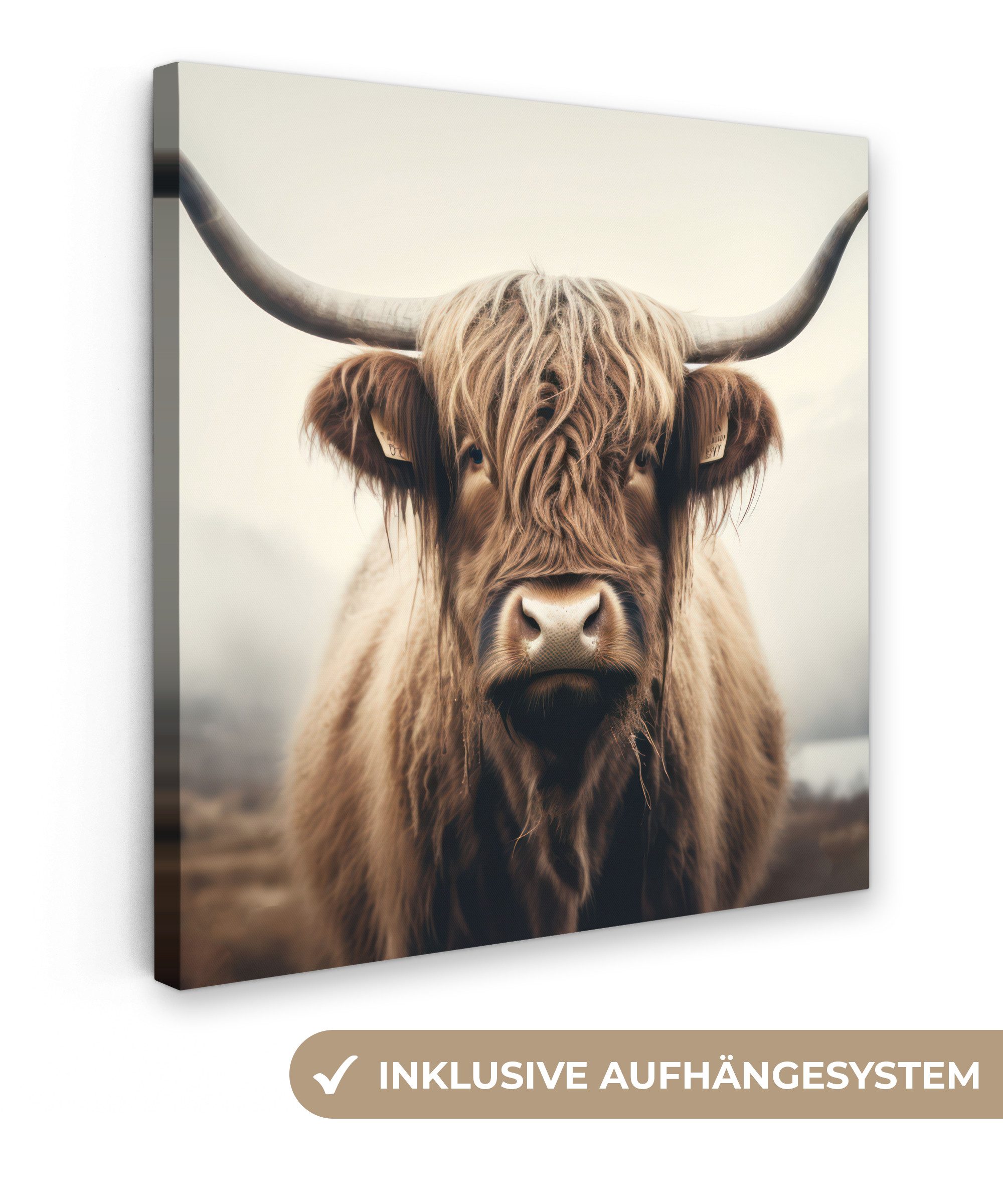 OneMillionCanvasses® Leinwandbild Schottische Highlander - Hörner - Landsch günstig online kaufen