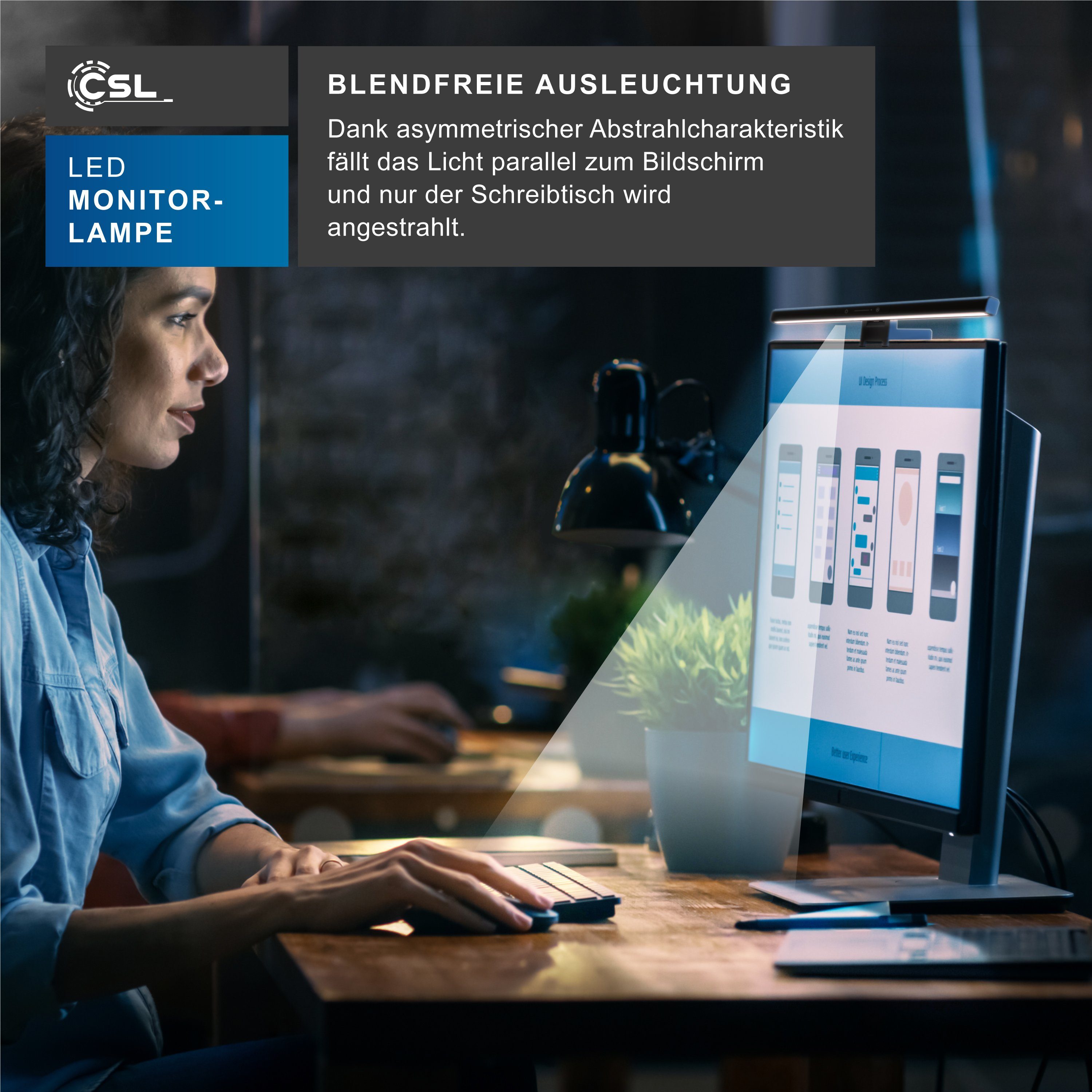 CSL Schreibtischlampe LED Monitor Lampe, Screenbar dimmbar, Monitorlampe, Leuchte, LED Monitorlampe, Bildschirmlampe mit Dimmfunktion, Ein-/Ausschalter, Mehrere – Bild 5 von 5
