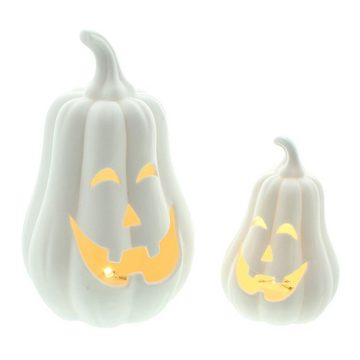 Home-trends24.de LED Dekofigur LED-Kürbis LED Dekofigur Pumpkin 2er Set Weiß Porzellan Halloween, LED fest integriert