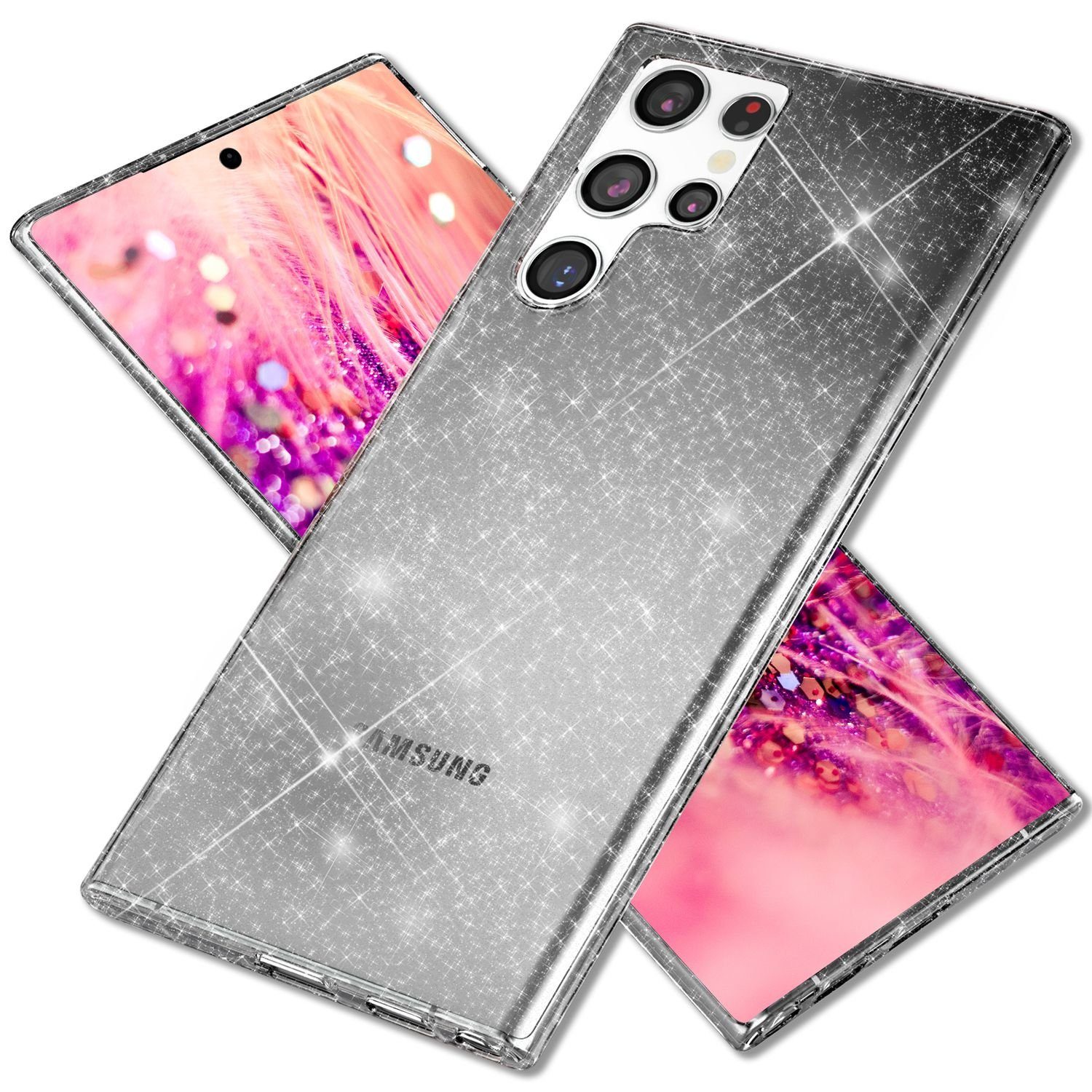 Nalia SmartphoneHülle Samsung Galaxy S24 Ultra, Klare Glitzer Hülle