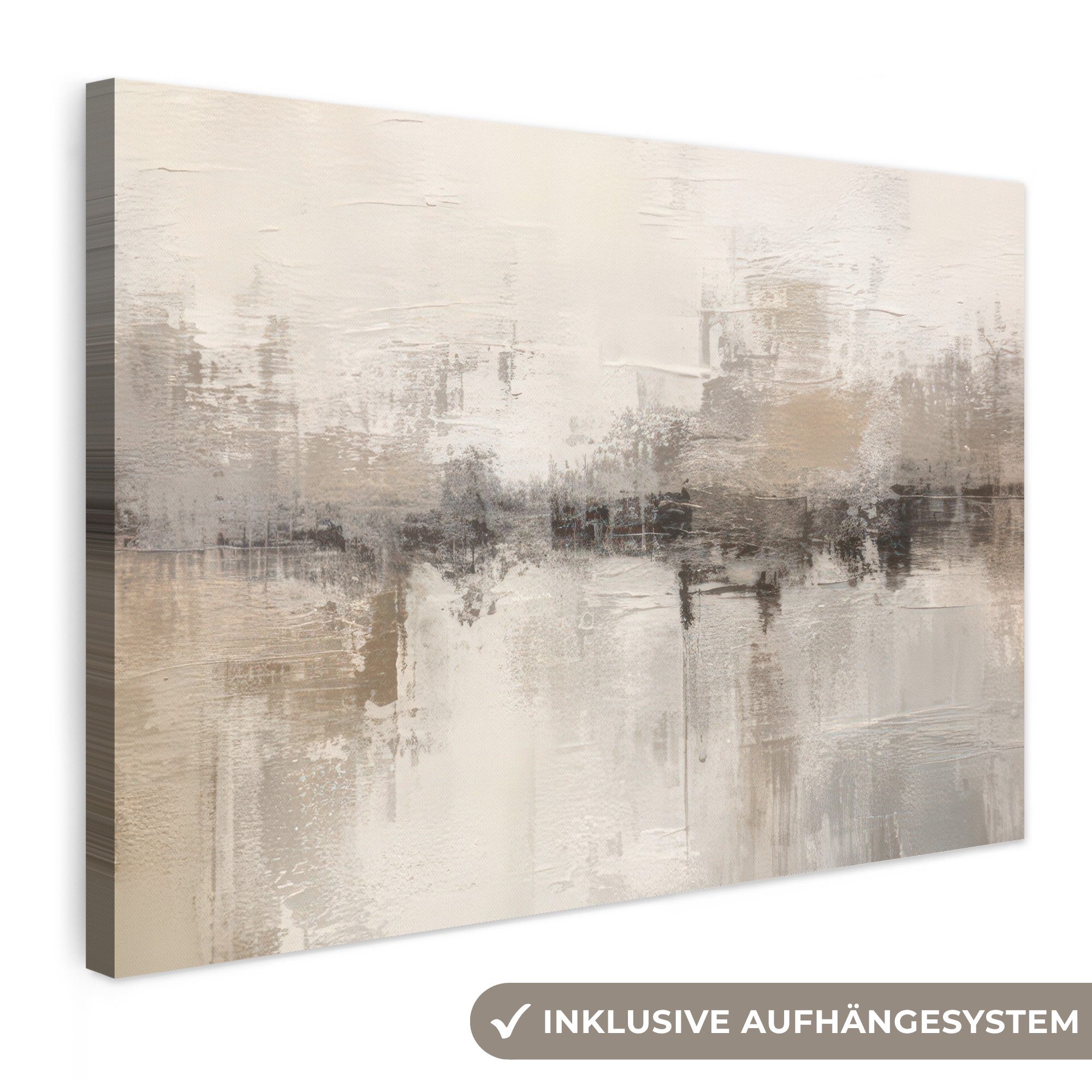 OneMillionCanvasses® Leinwandbild Moderne Kunst - Abstrakt - Beige, Fotodruck (1 St), Leinwände Wanddeko Wohnzimmer Schlafzimmer 60x40 cm