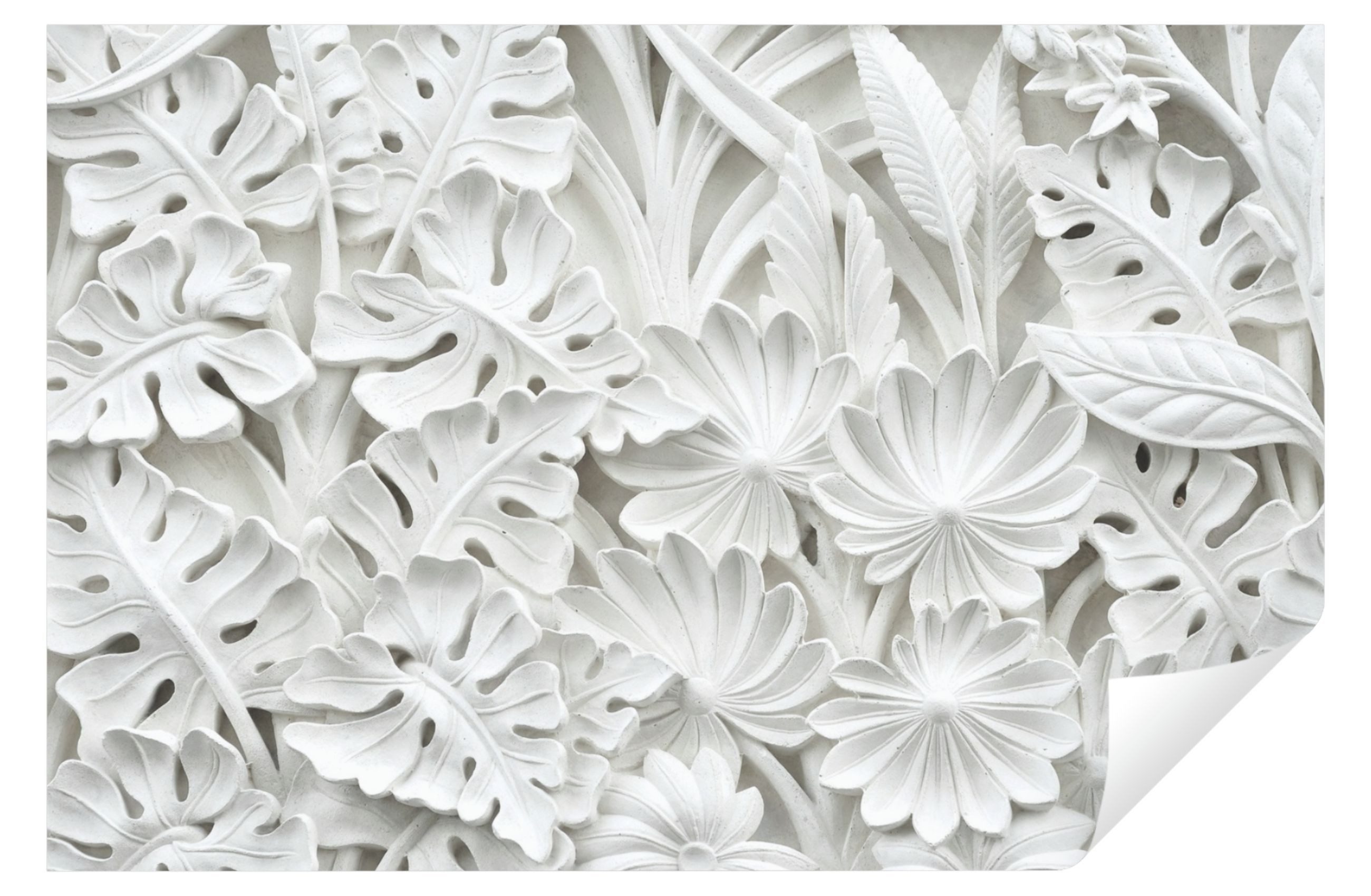 Wallarena Fototapete 3D EFFEKT Blumen weiß Abstrakt Moderne Wohnzimmer Schlafzimmer, Glatt, Blumen, Vliestapete inklusive Kleister