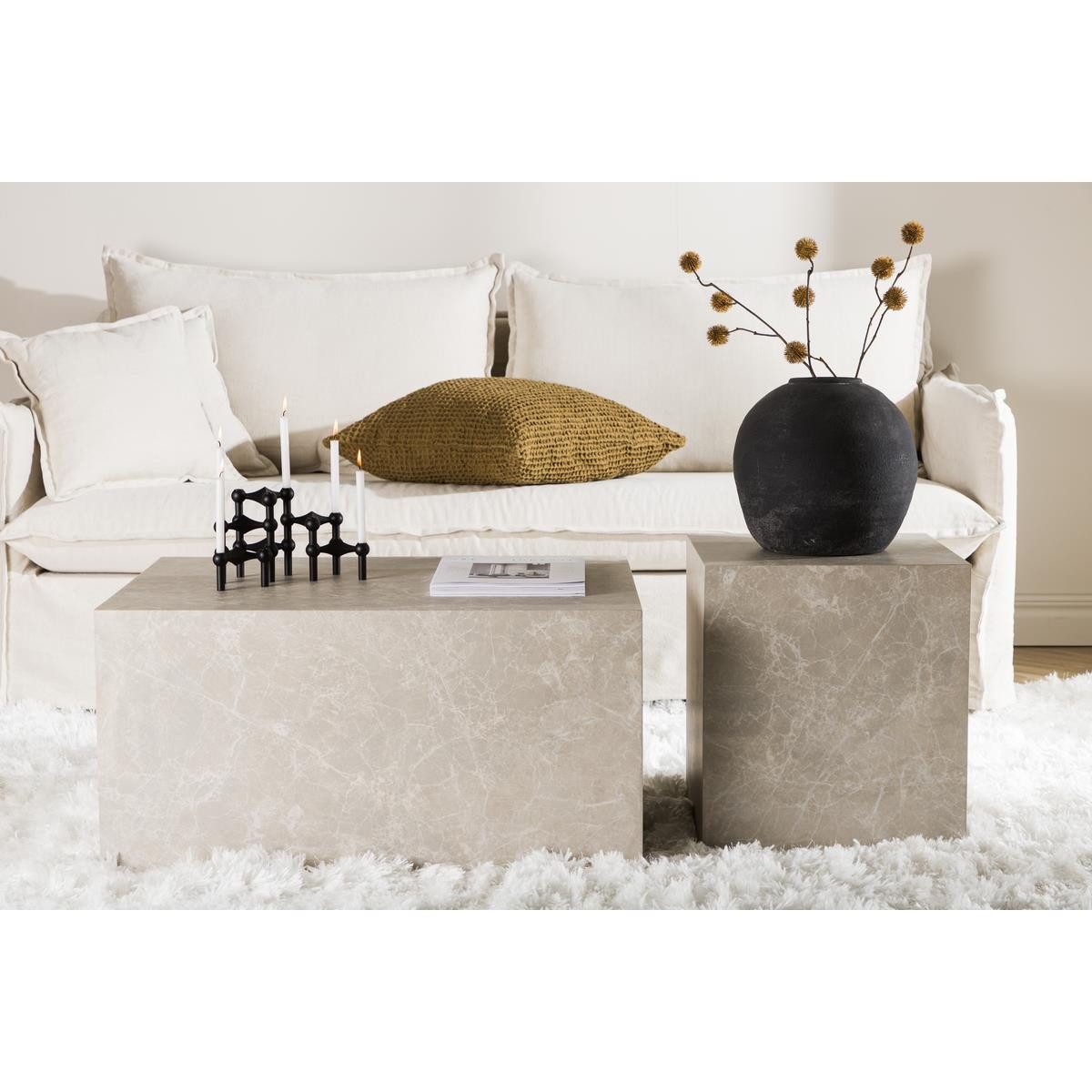 BOURGH Nachttisch VERONA Bettkommode mit Ablage - Beistelltisch 40x45 beige Marmor Optik