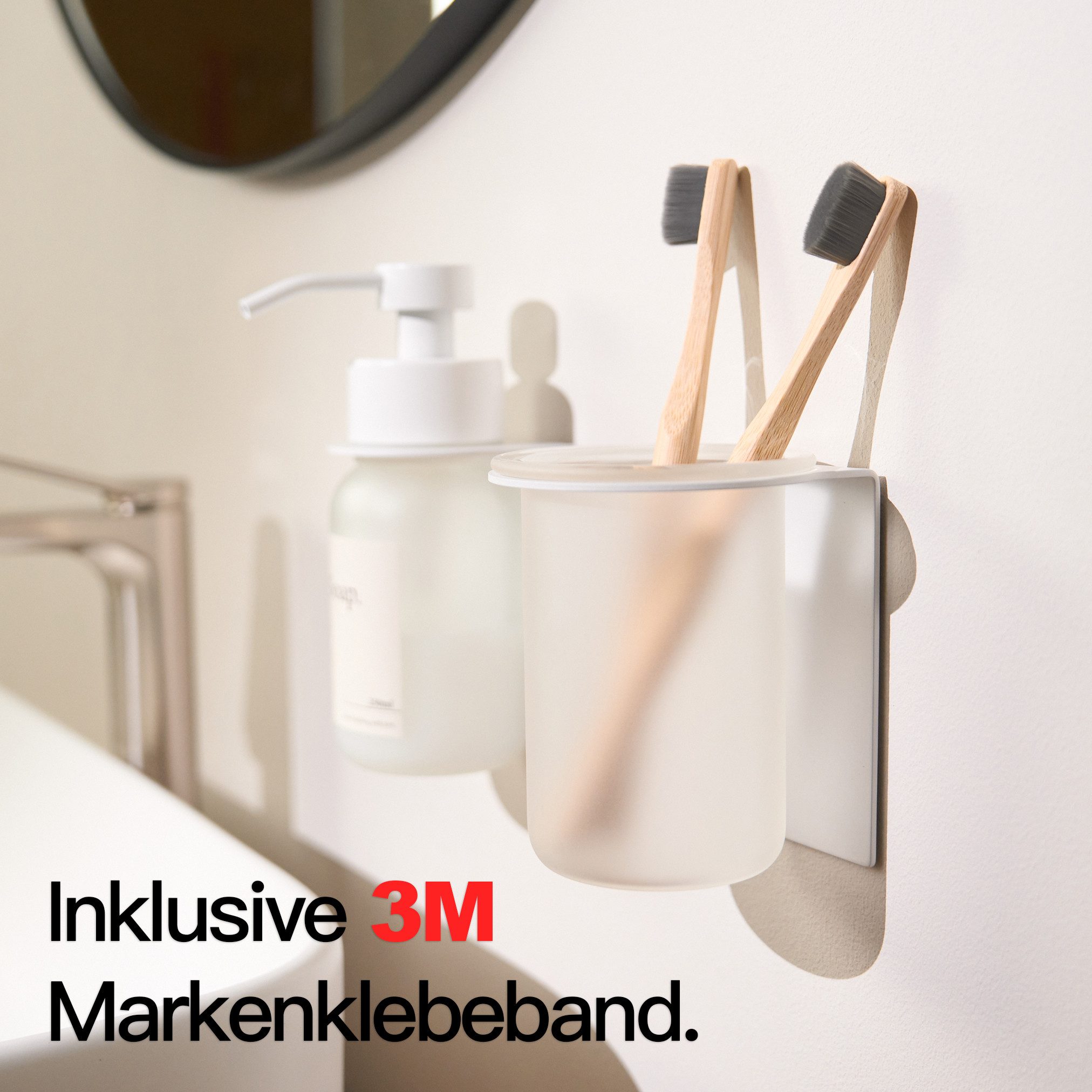 Designfabrik Hamburg Zahnbürstenhalter Glas Wandmontage ohne Bohren, pulverbeschichtet, Glas – Bild 3 von 5