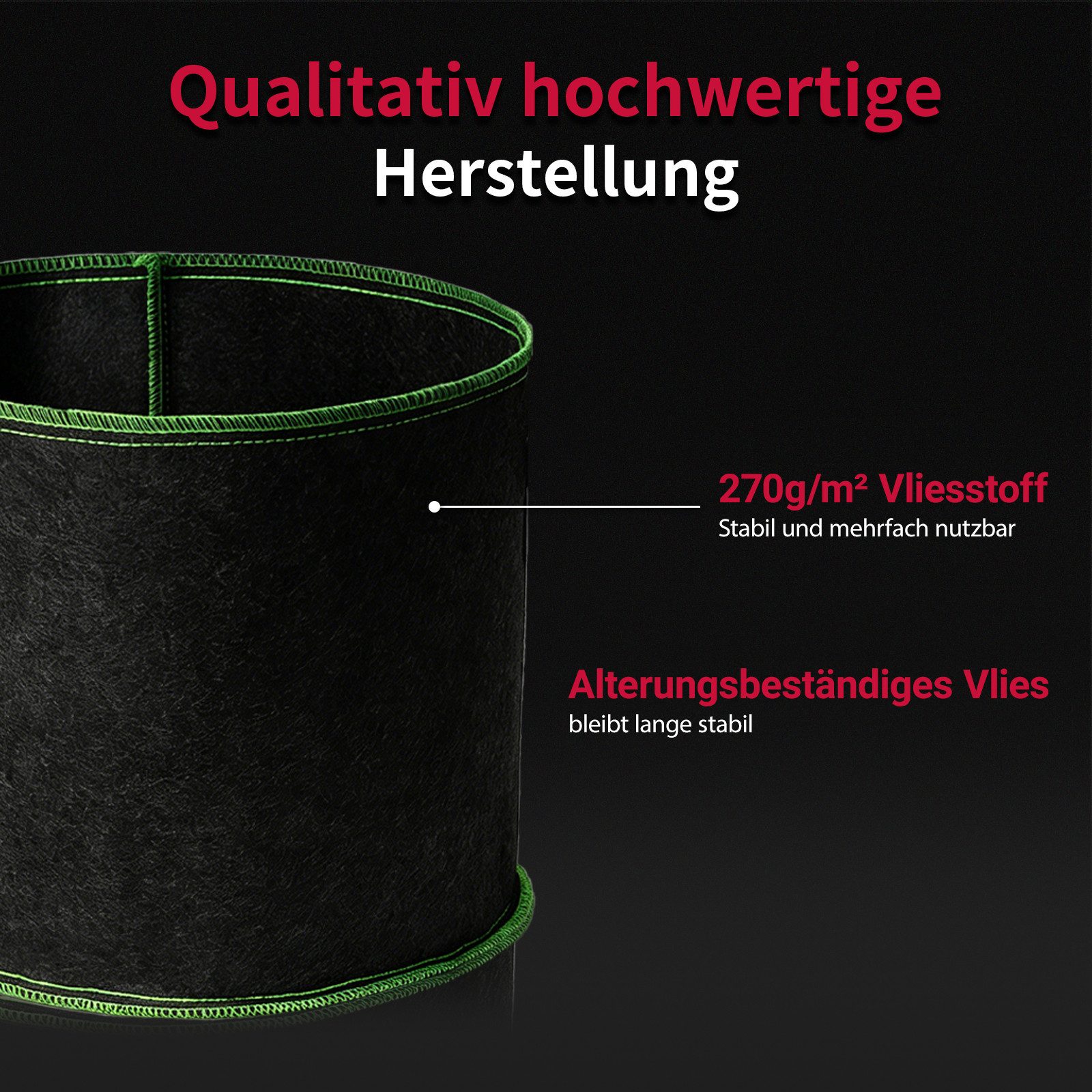 CannoBox Pflanzkübel Pflanzbeutel pflanzsack 270 g/m² Pflanztaschen Pflanzkübel (5 St), 5 St, 10 St, Luftschneid, atmungsaktiv, Ø18–50 cm – Bild 3 von 5