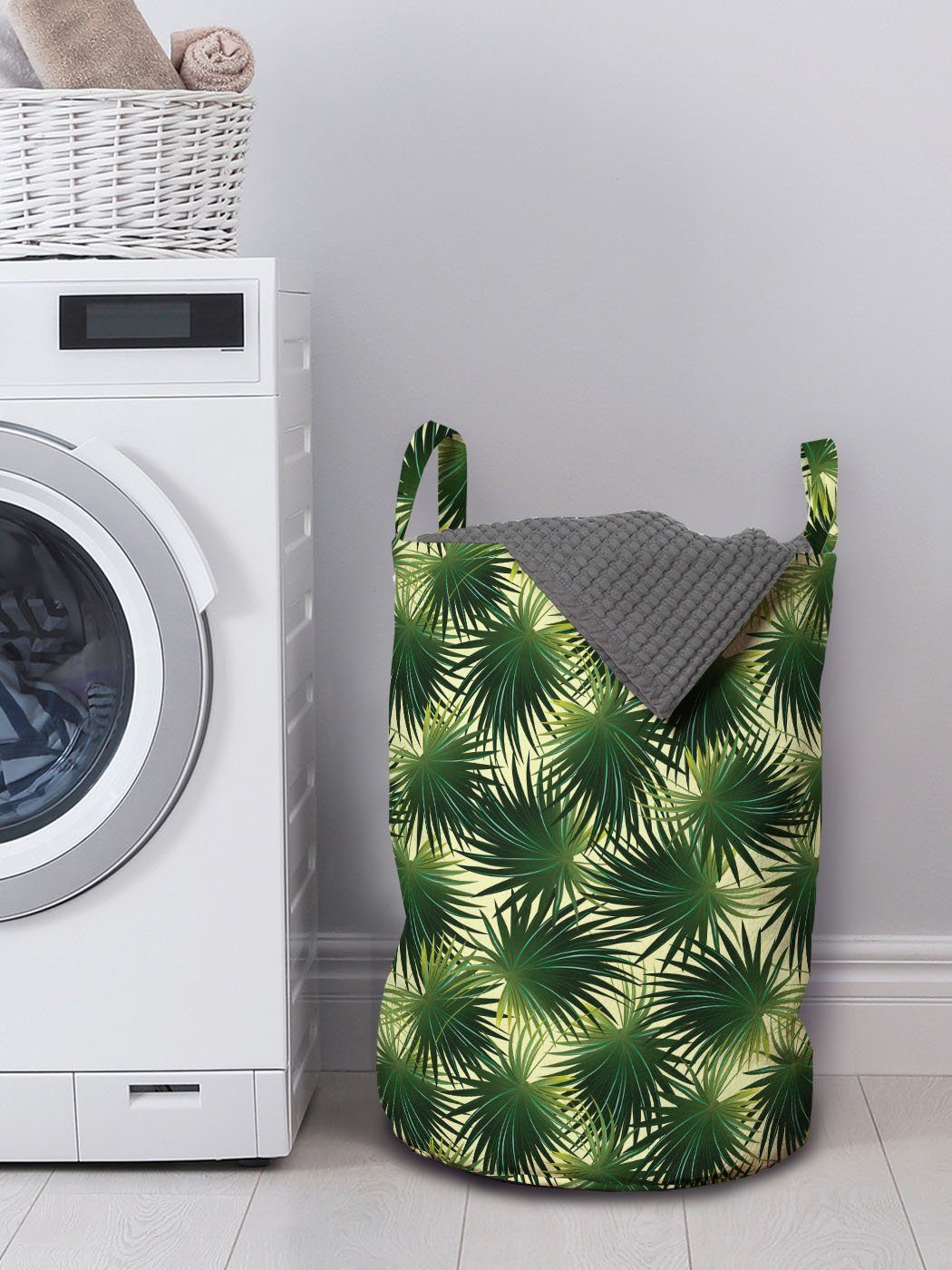 Abakuhaus Wäschesäckchen Wäschekorb mit Lavish Griffen Exotisch Waschsalons, Kordelzugverschluss Palmblätter Kohl für