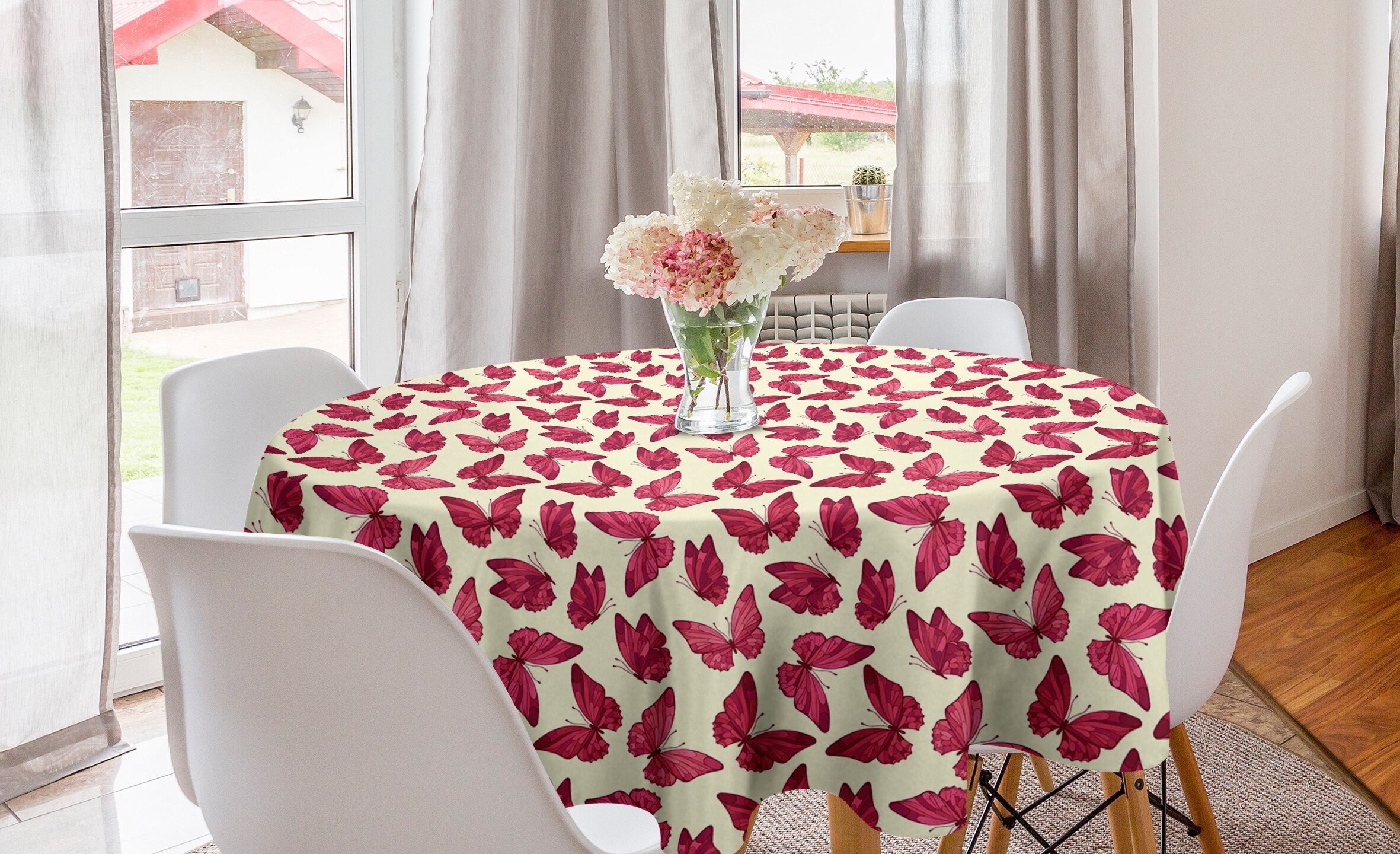 Abakuhaus Tischdecke Kreis Tischdecke Abdeckung für Esszimmer Küche Dekoration, Schmetterling Graceful Spring Theme